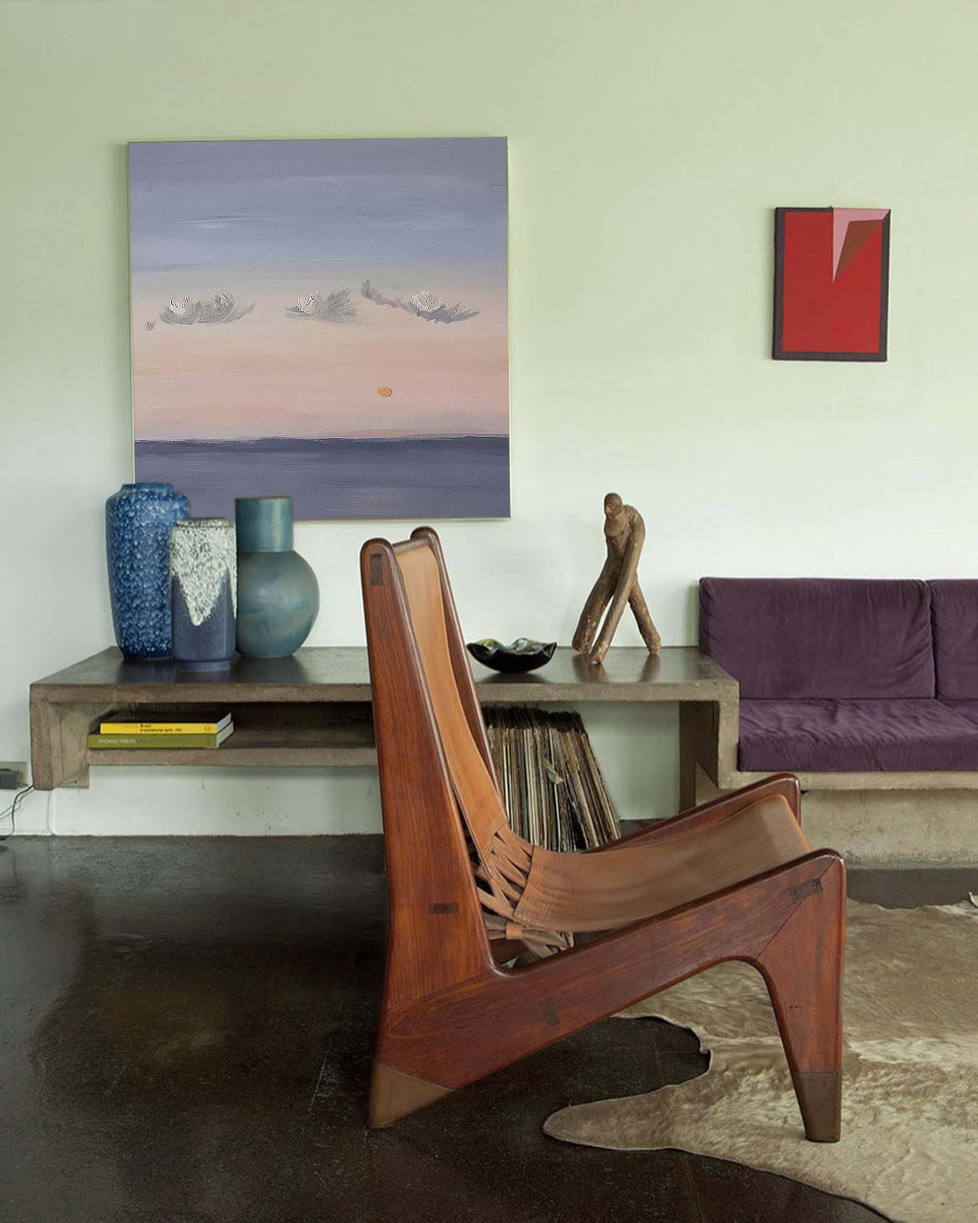 Calm Horizon Sunset Painting – Dreamy Sky and Sea Wall Art