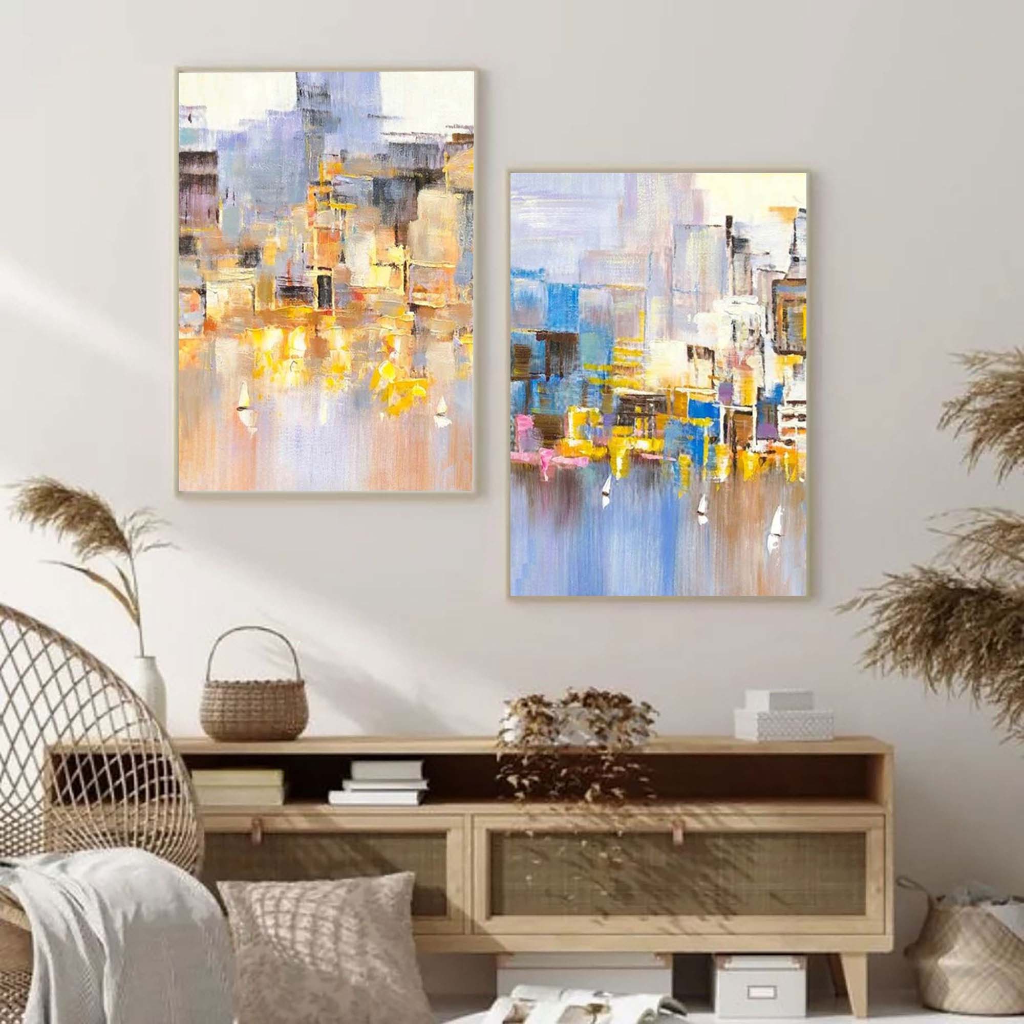 Cityscape Duo Abstract Oil Art