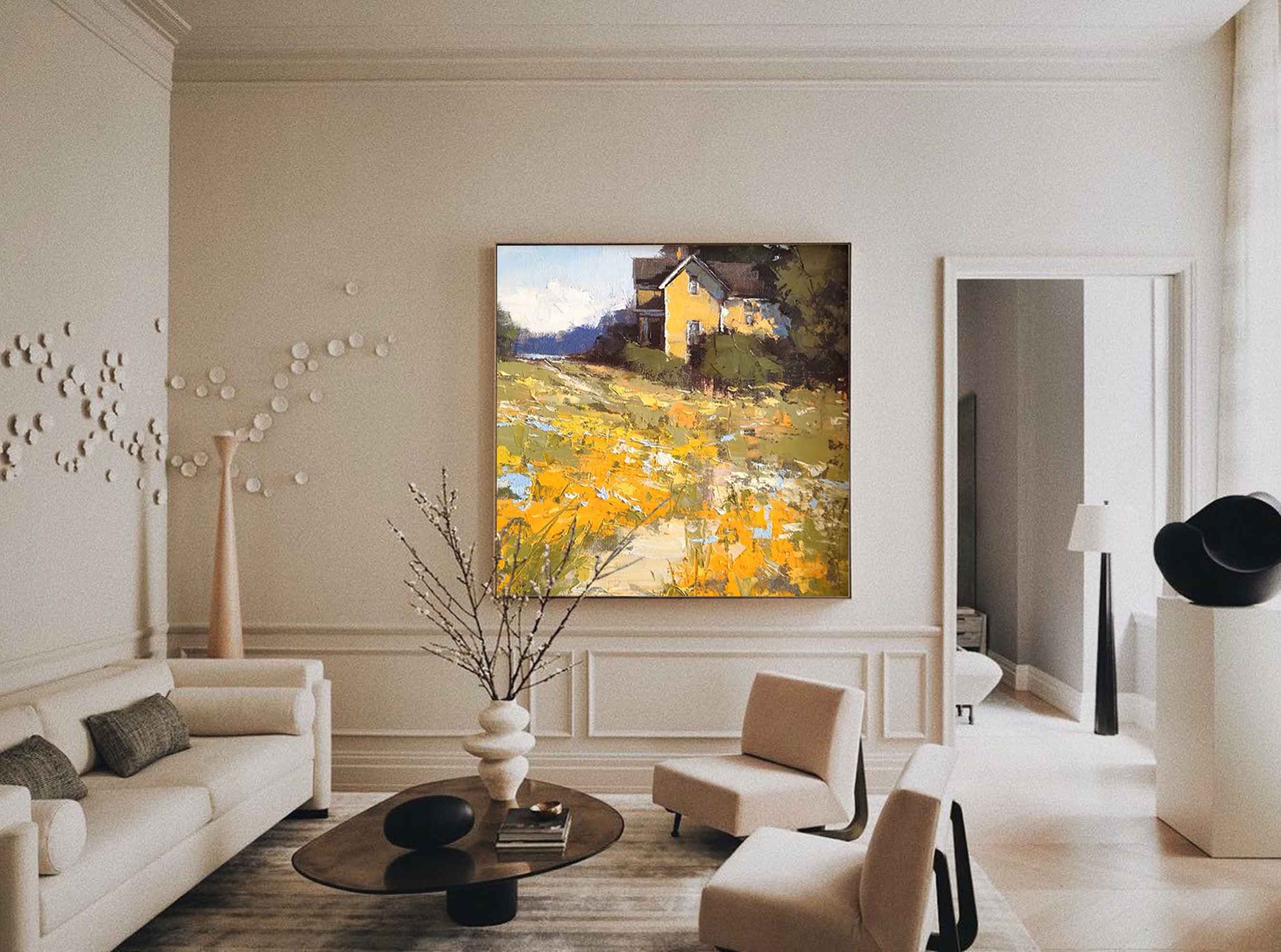 Rustic Cottage Landscape Oil Art
