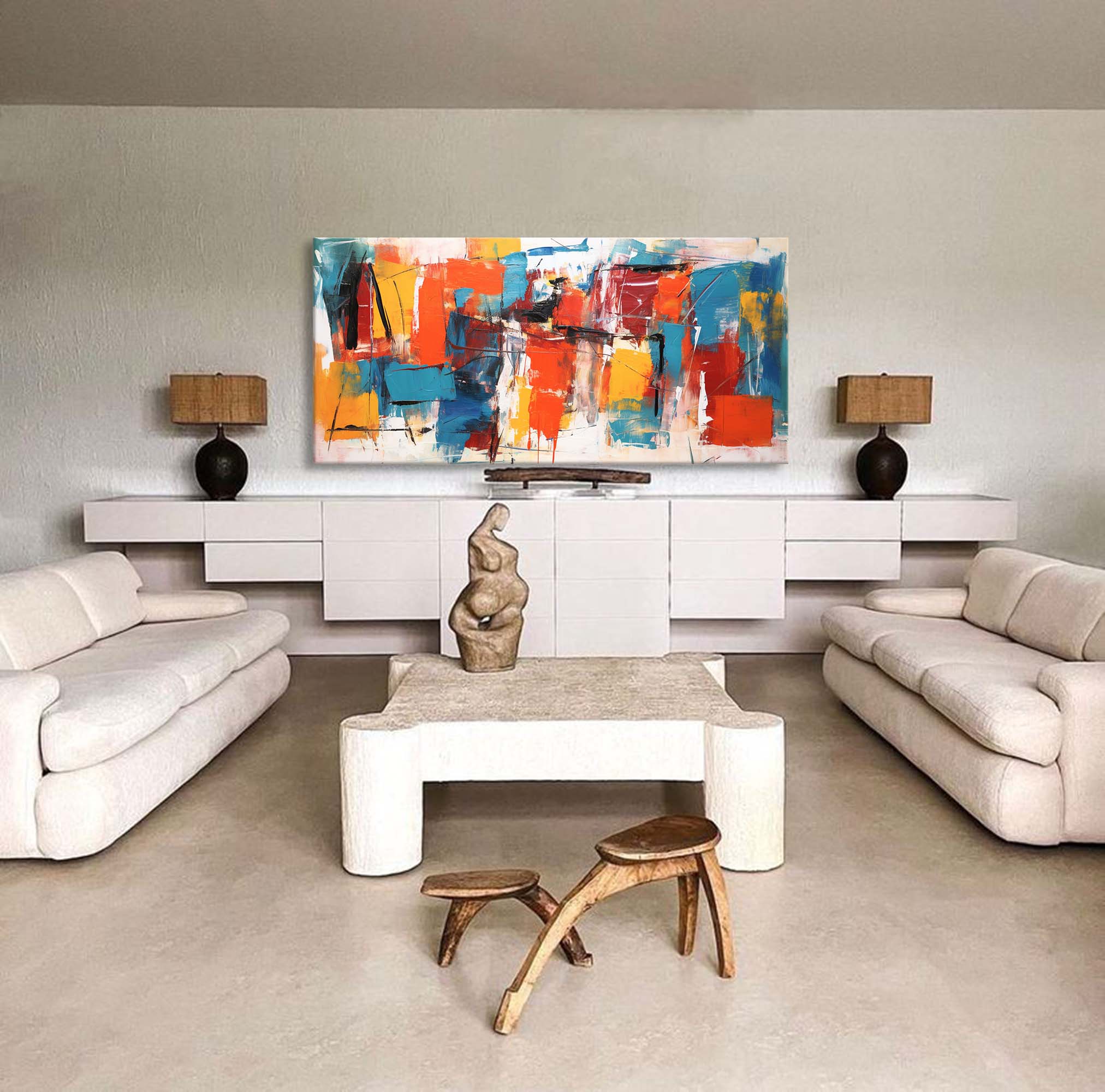 Urban Energy in Red and Blue Abstract