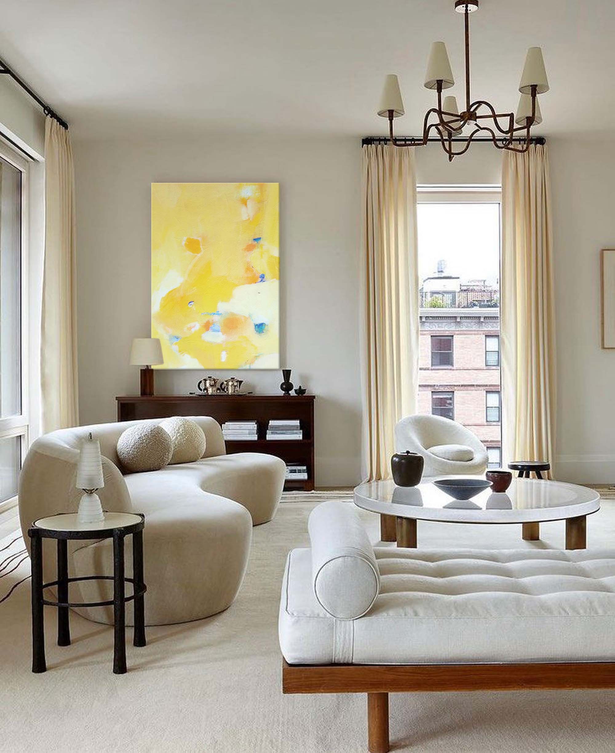 Soft Yellow Abstract Pastel Canvas Art