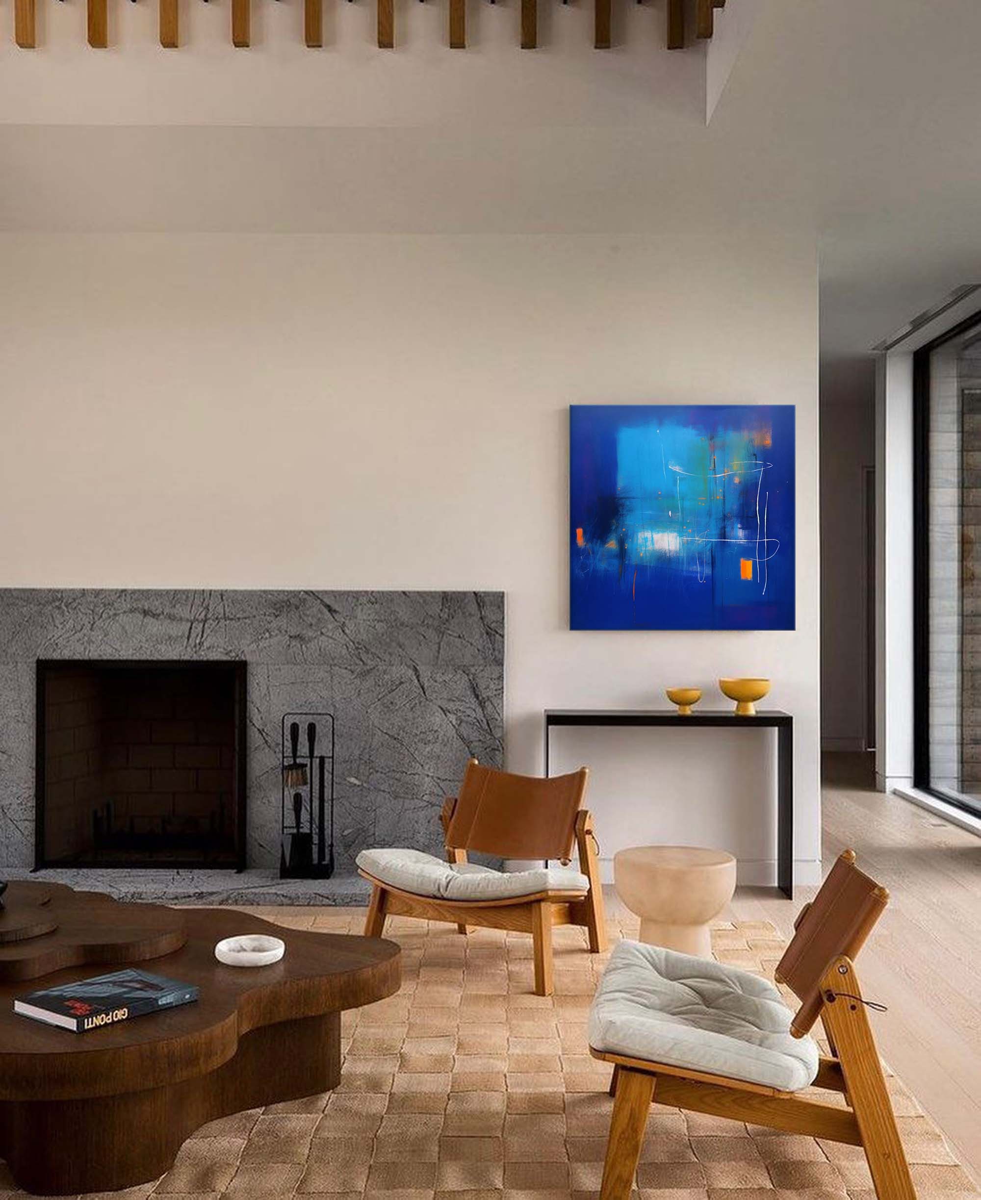 Abstract Neon Blue Horizon Art