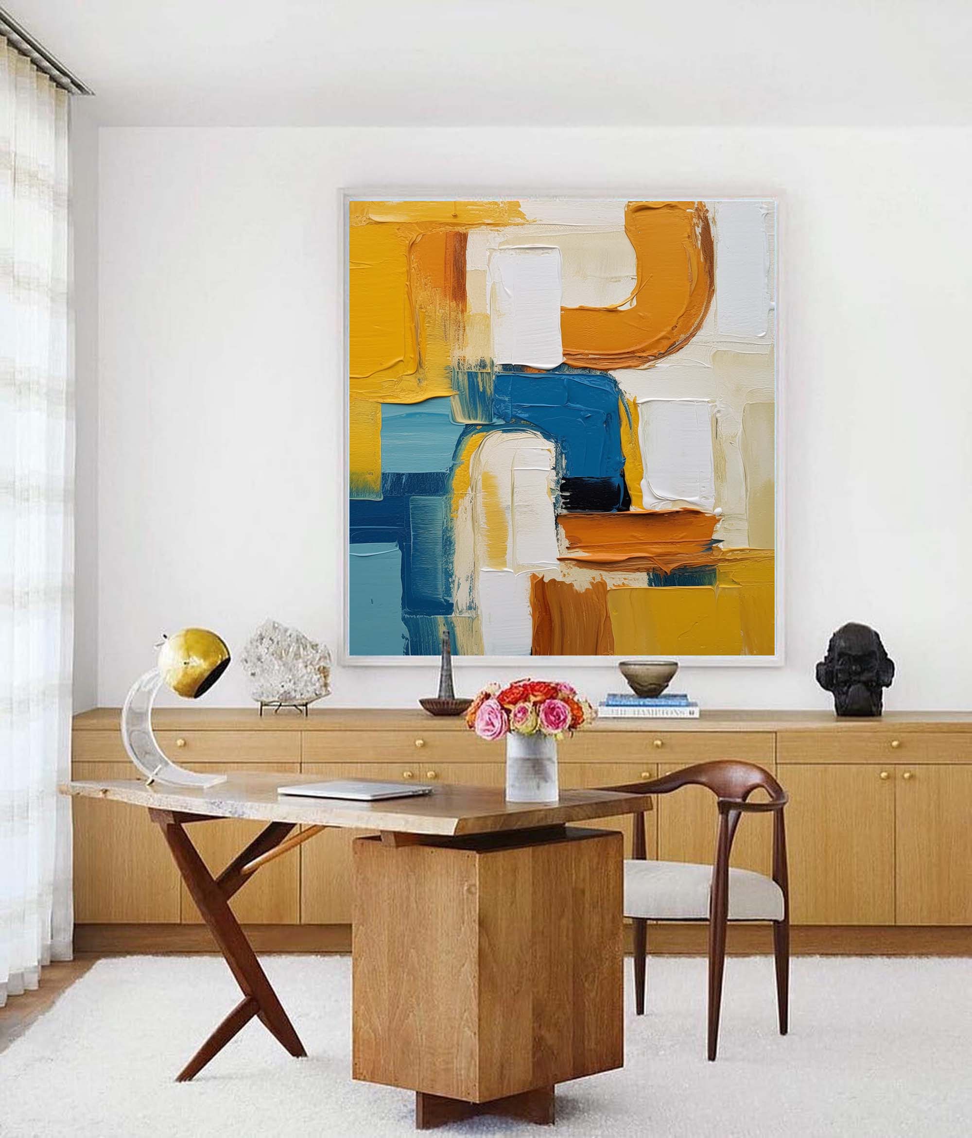 Curved Paths in Blue and Amber