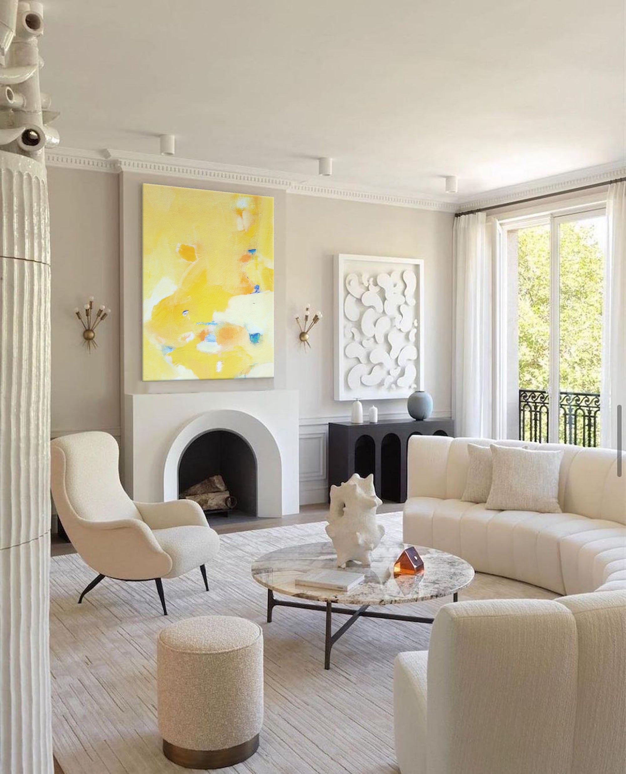 Soft Yellow Abstract Pastel Canvas Art