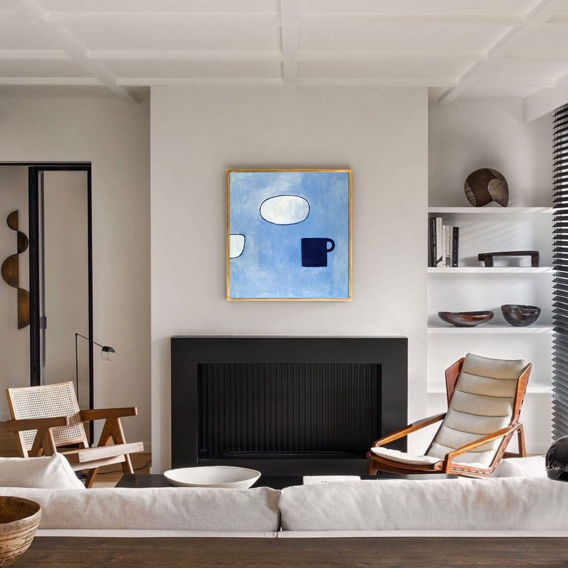 Minimalist Blue Abstract Still Life Oil Painting