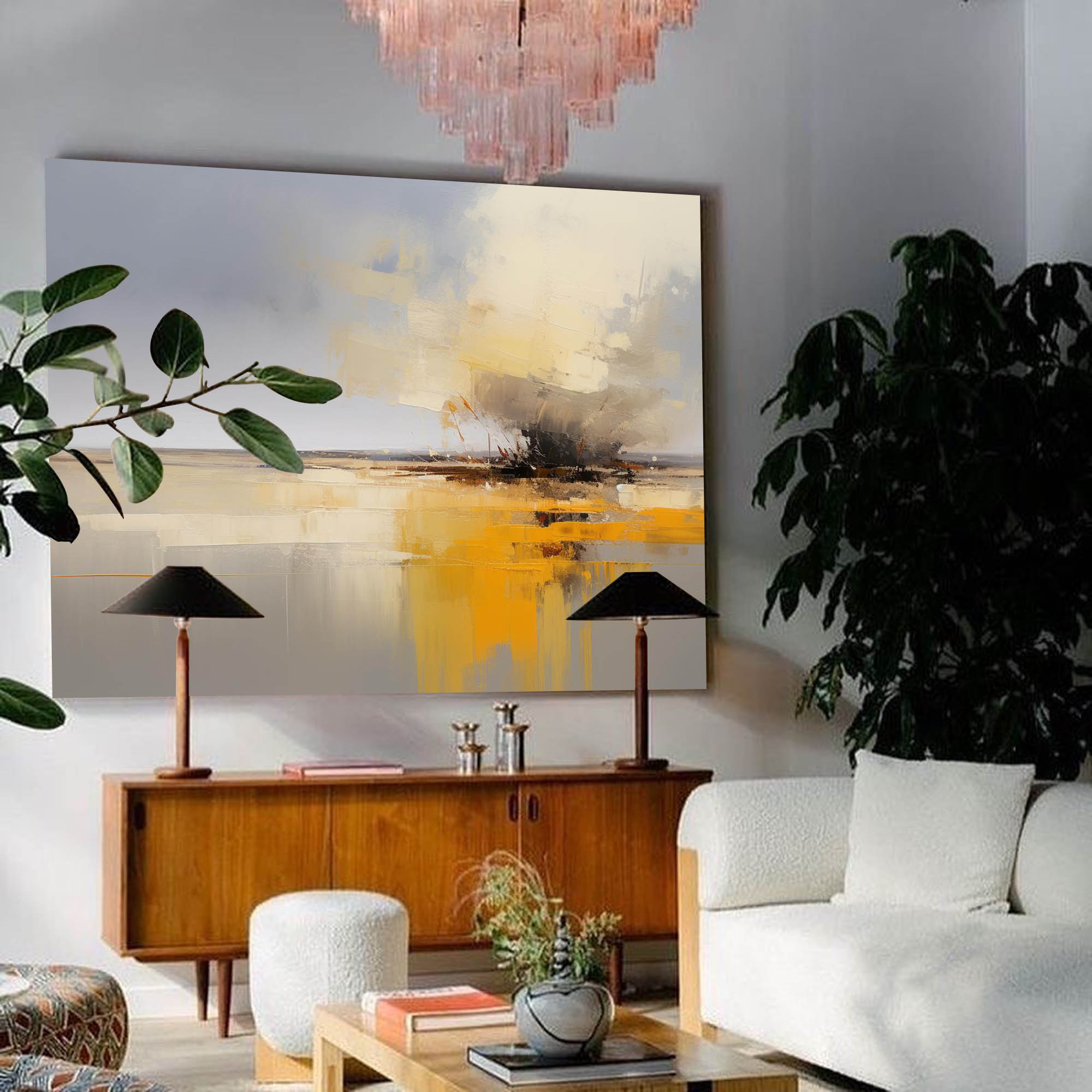 Bold Yellow and Gray Abstract Art