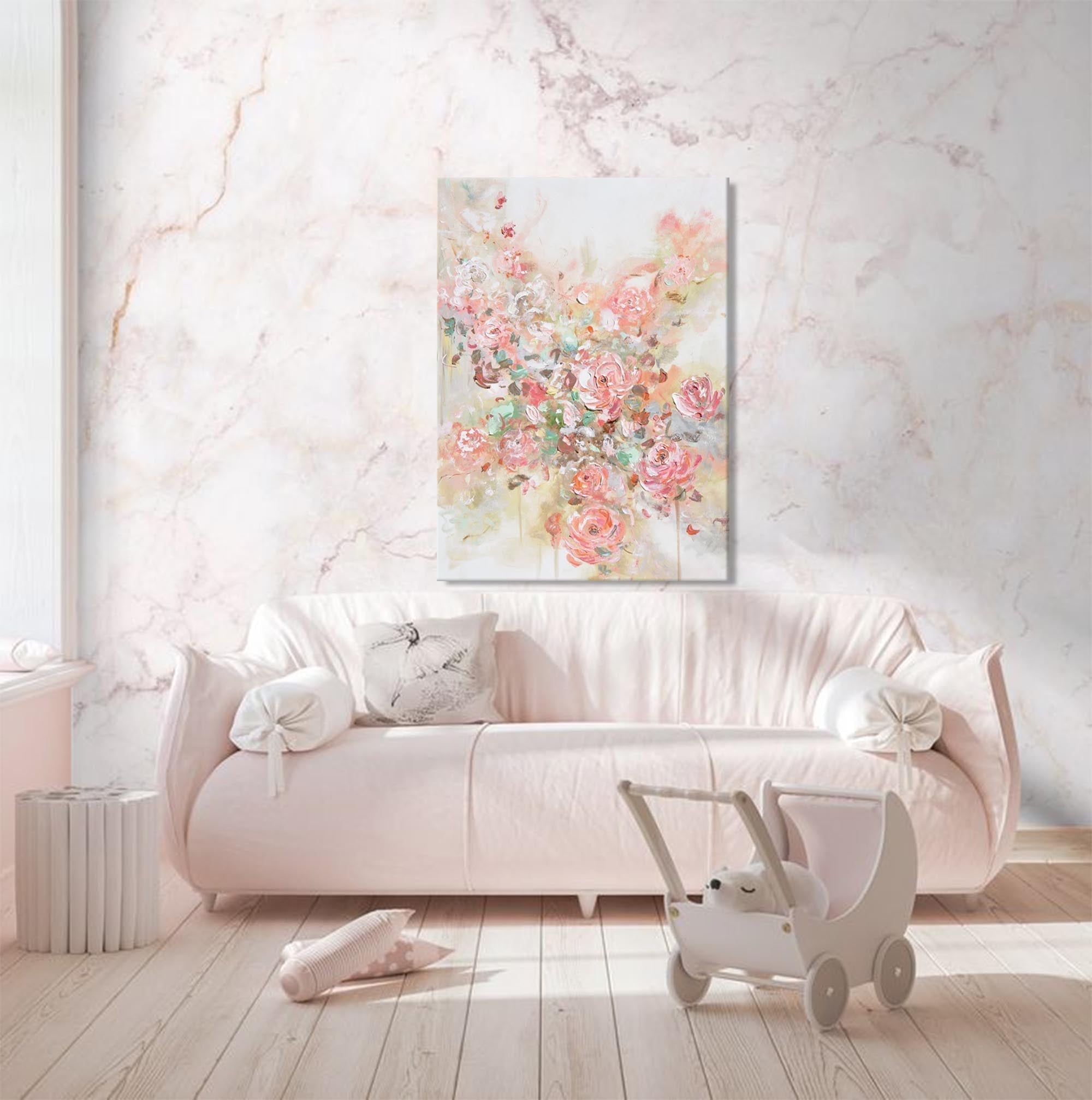 Elegant Blush Floral Abstract Canvas Art