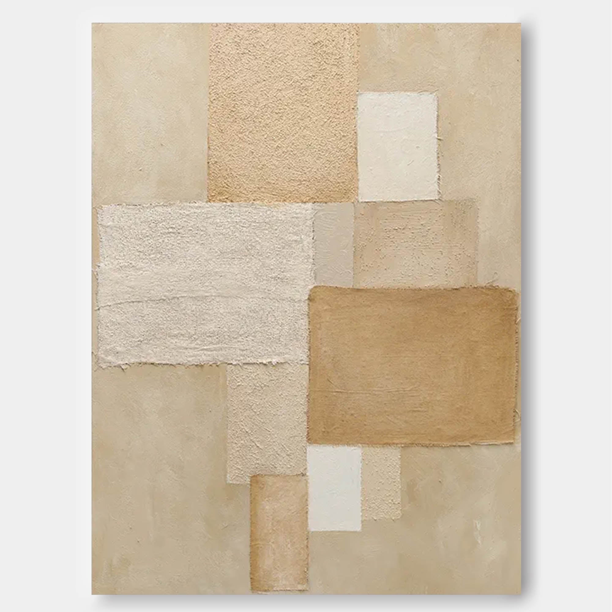 Neutral Geometric Abstract – Textured Beige & Cream Oil Painting on Canvas