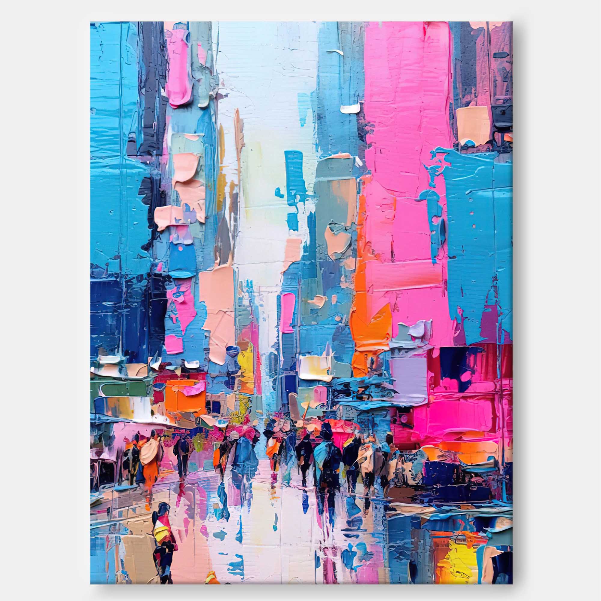 Vibrant City Life Oil Painting