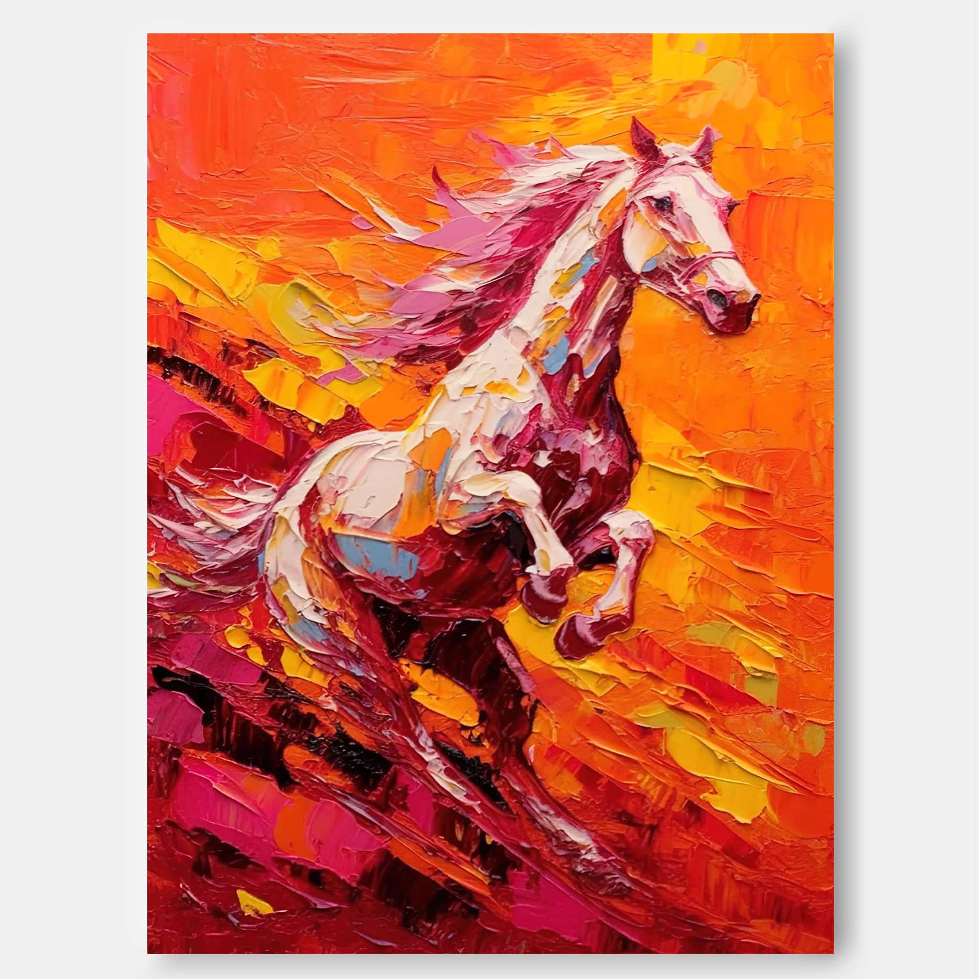 Fiery Gallop – Dynamic Horse Oil Painting on Canvas