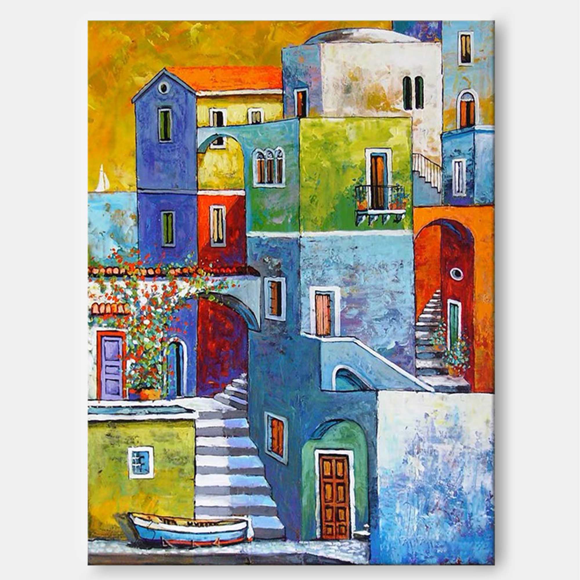 Colorful Mediterranean Townscape Art