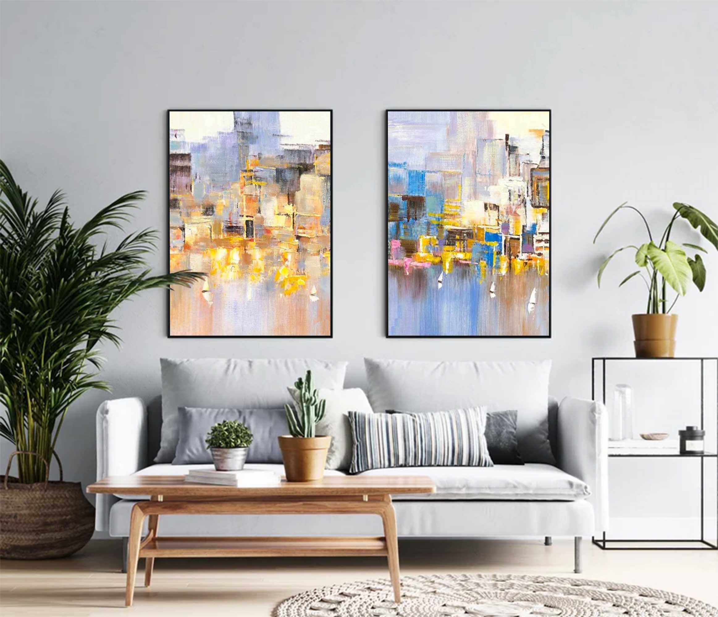 Cityscape Duo Abstract Oil Art