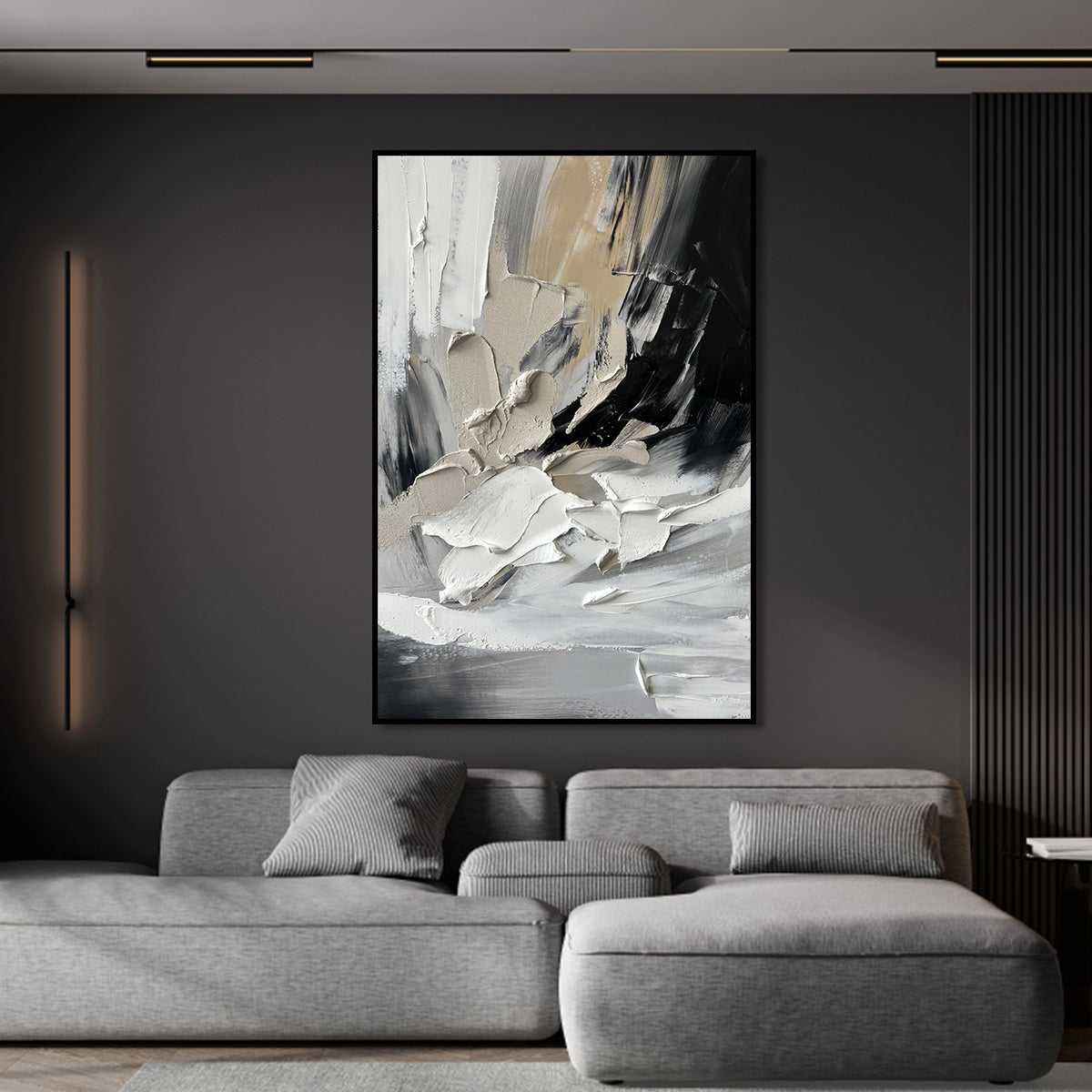 Silent Motion – Black White and Beige Abstract Wall Art