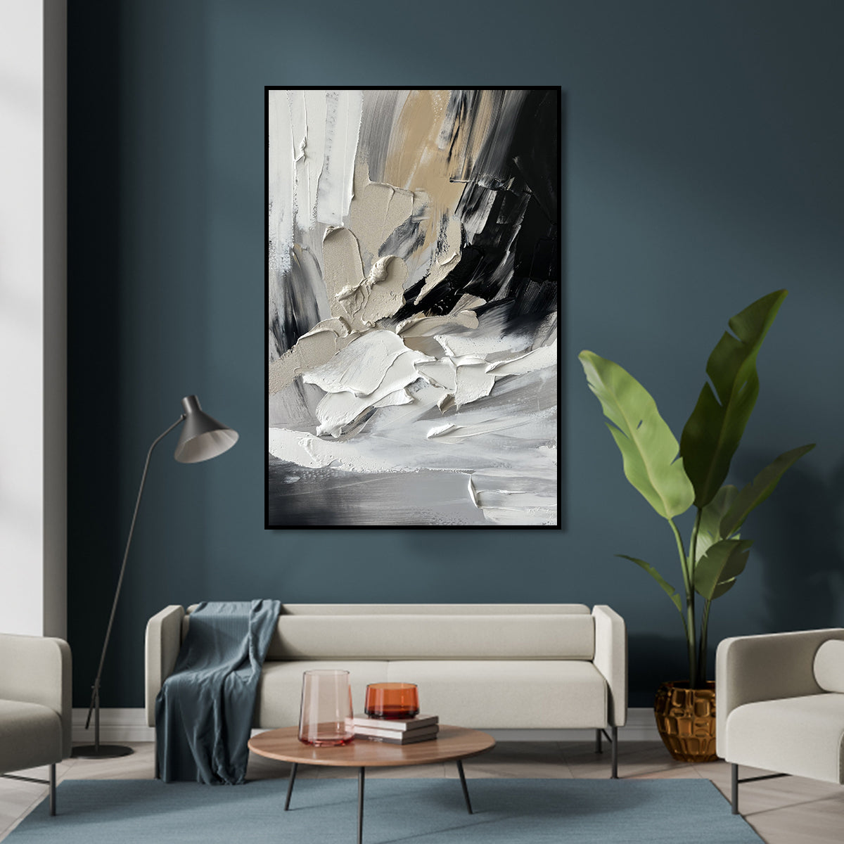 Silent Motion – Black White and Beige Abstract Wall Art