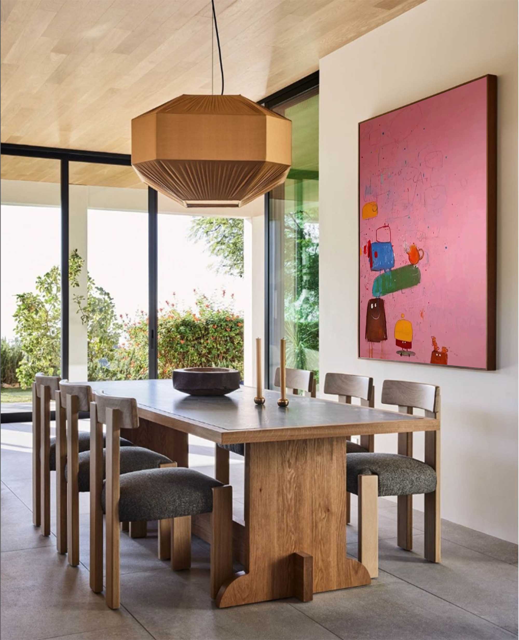 Playful Stacked Characters Pink Abstract Canvas Art