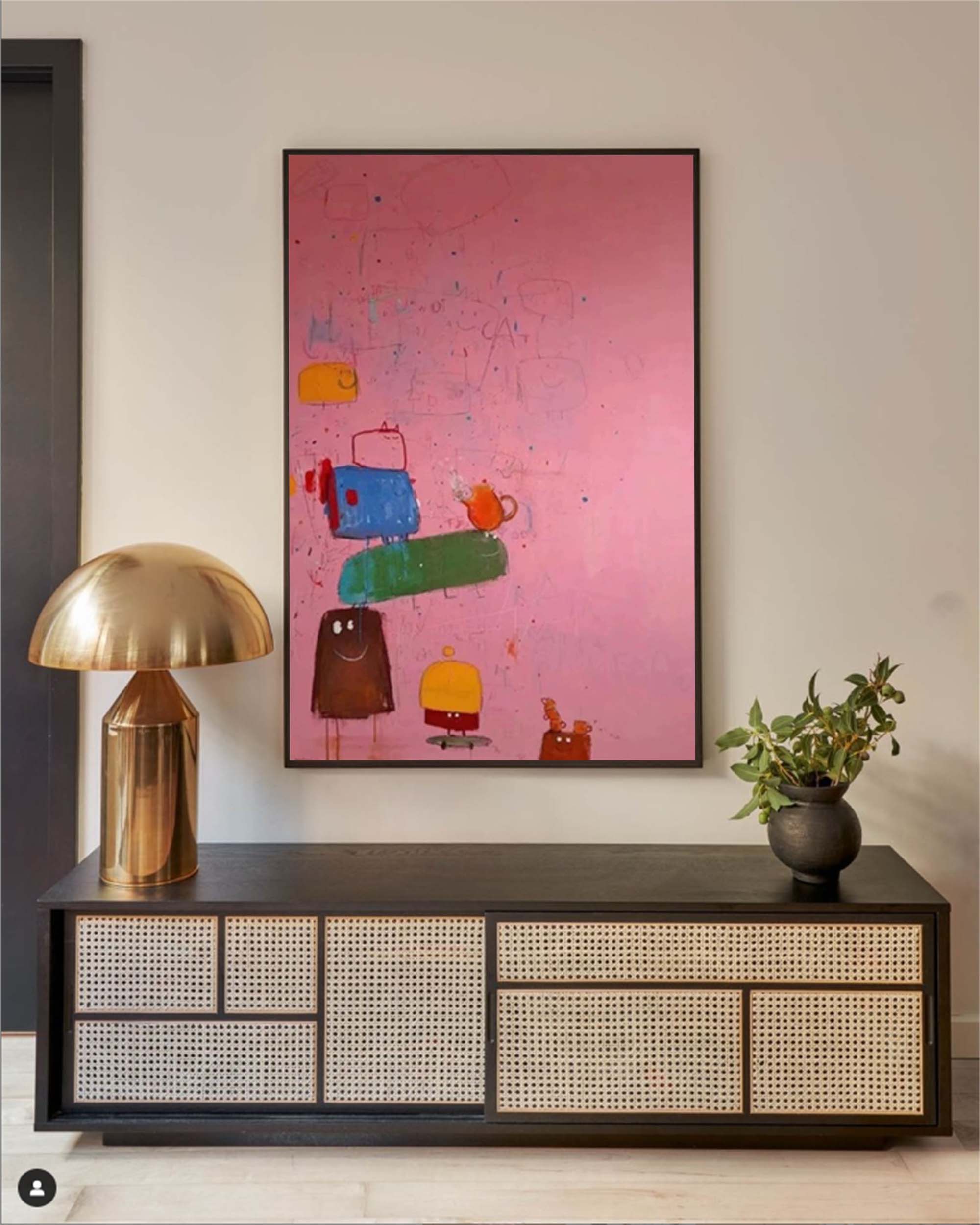 Playful Stacked Characters Pink Abstract Canvas Art