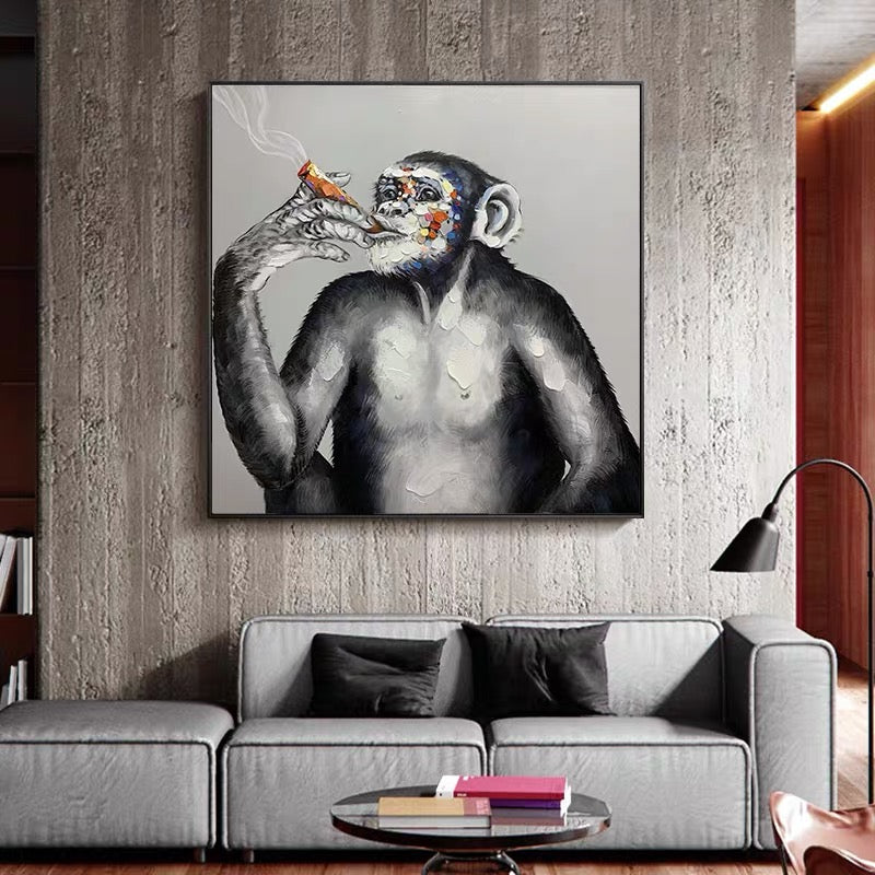 Abstract chimpanzee painting with colorful bubble