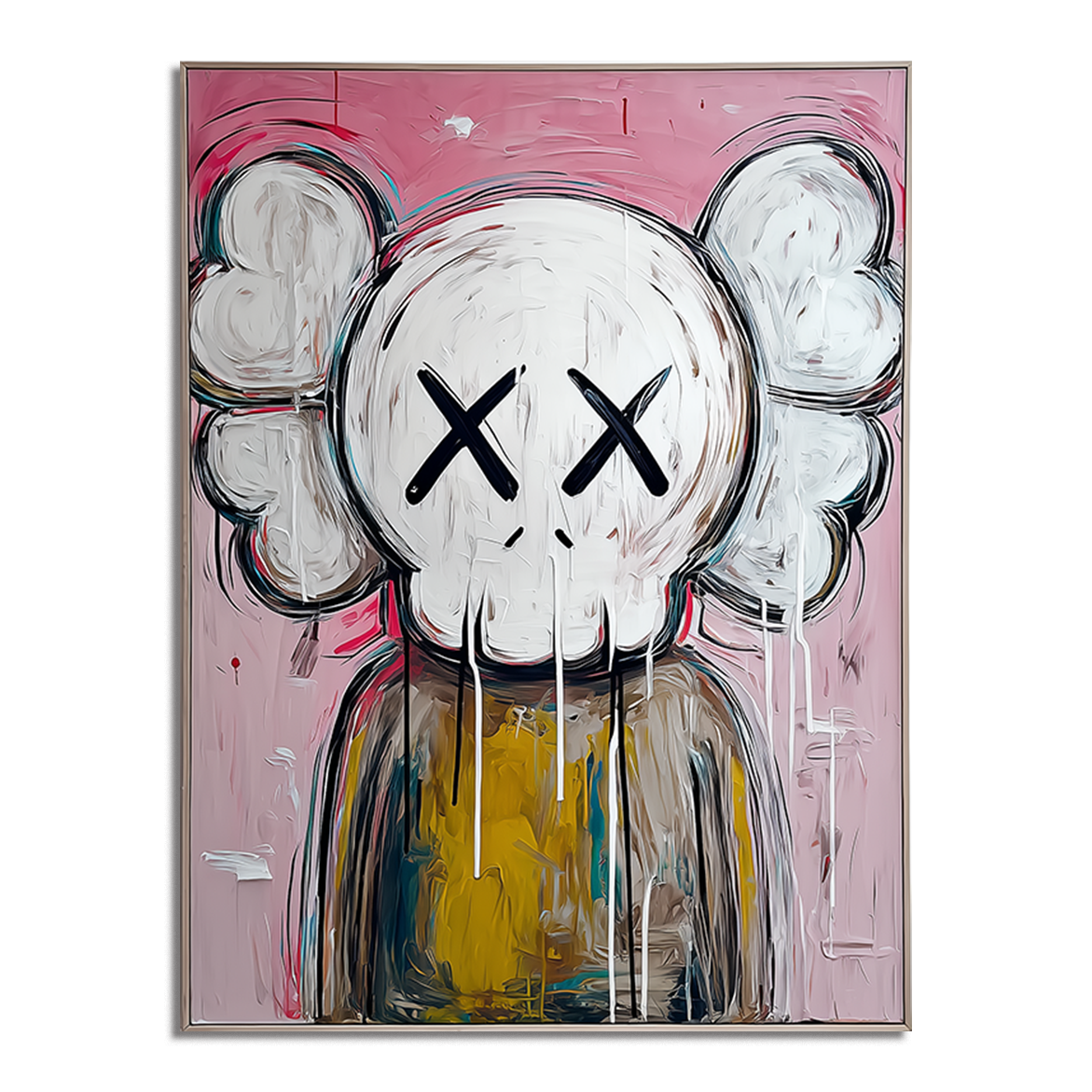 KAWS-Inspired Pop Art Wall Art | XX-Eyes & Cloud-Ears Abstract Painting | Handmade Decor for Living Room/Bedroom