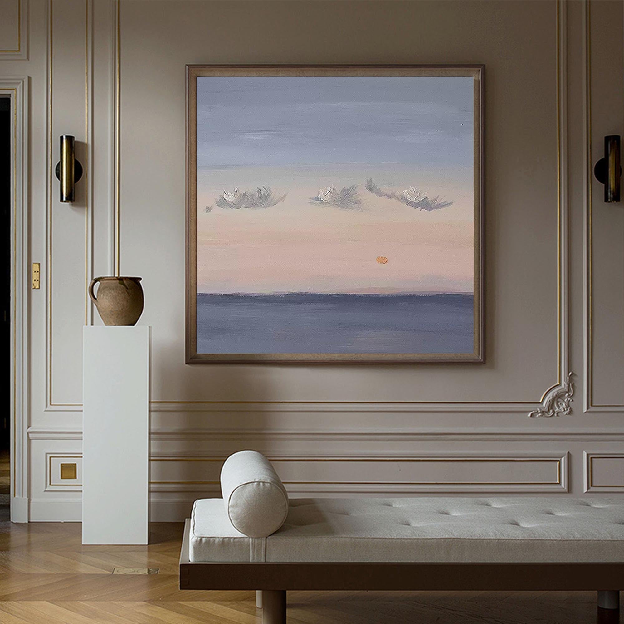 Calm Horizon Sunset Painting – Dreamy Sky and Sea Wall Art