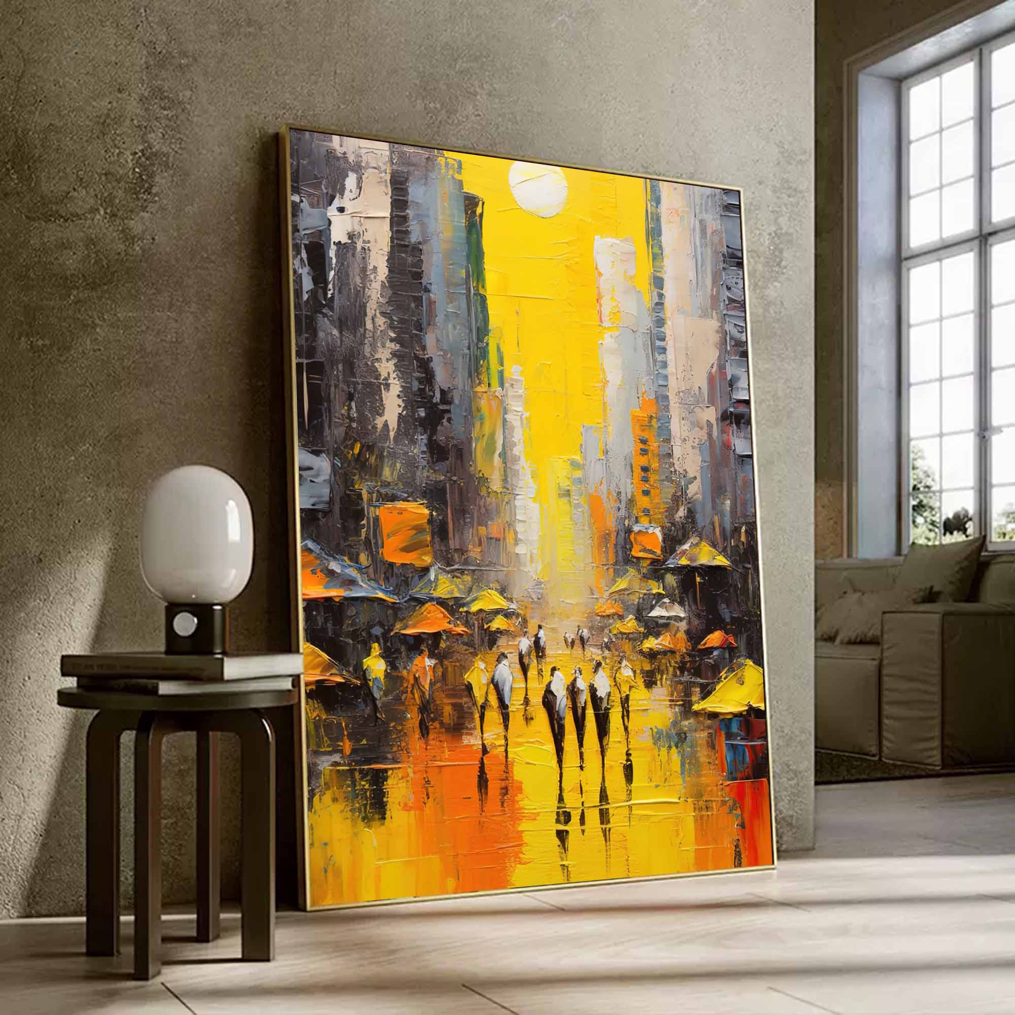 Sunlit Cityscape Abstract Oil Painting