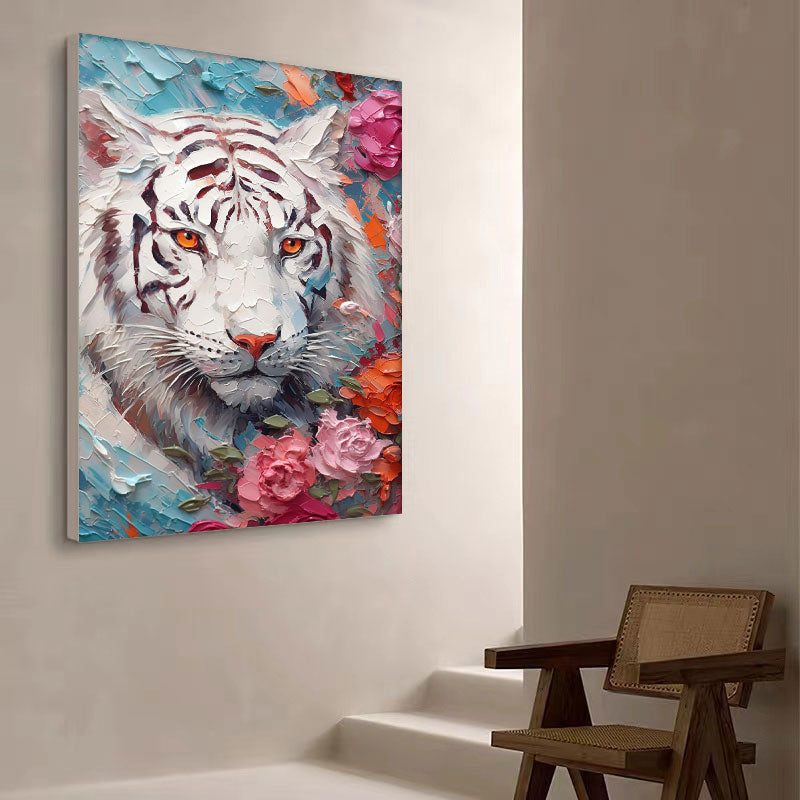 White Tiger in Blossoms: Bold Elegance