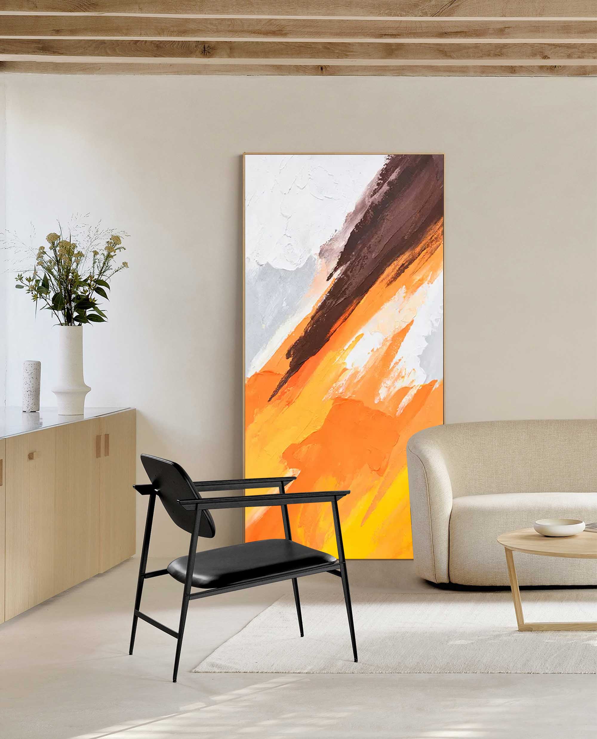 Dynamic Orange and Brown Abstract Art