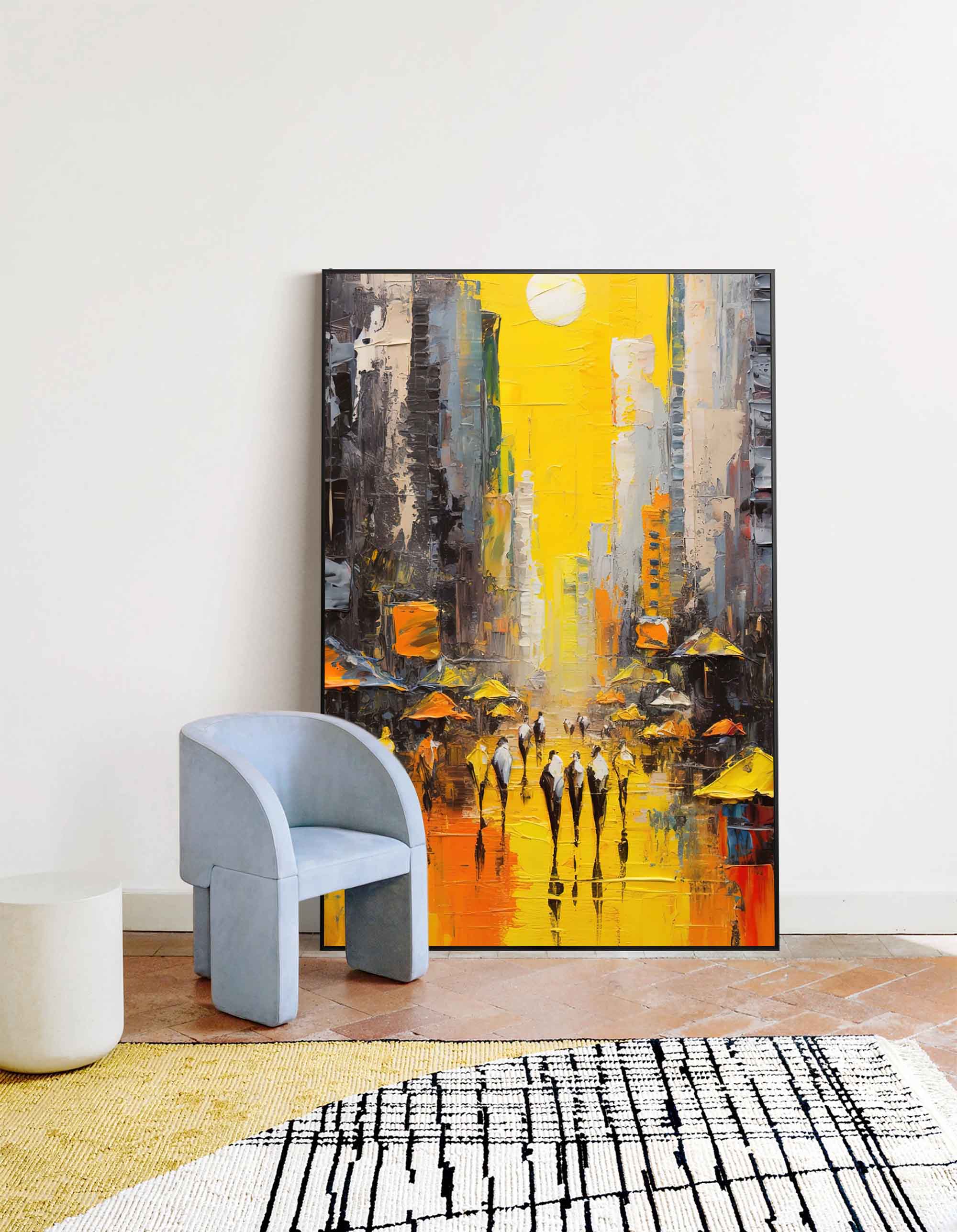 Sunlit Cityscape Abstract Oil Painting