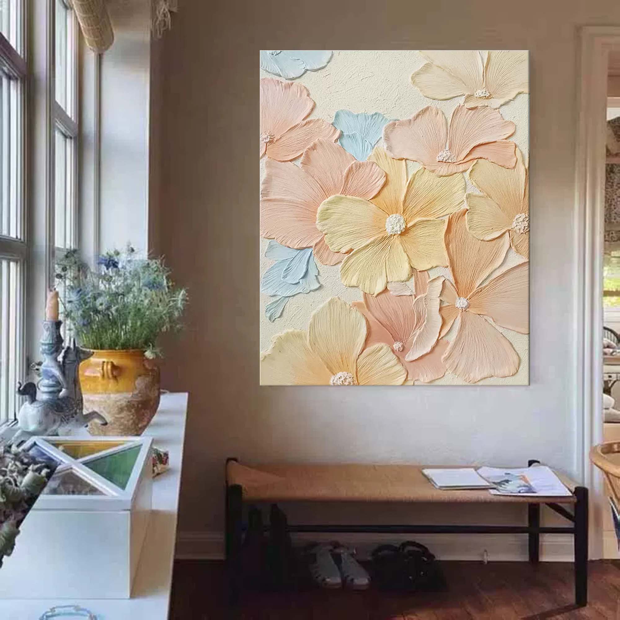 Pastel Floral Textured Canvas Art