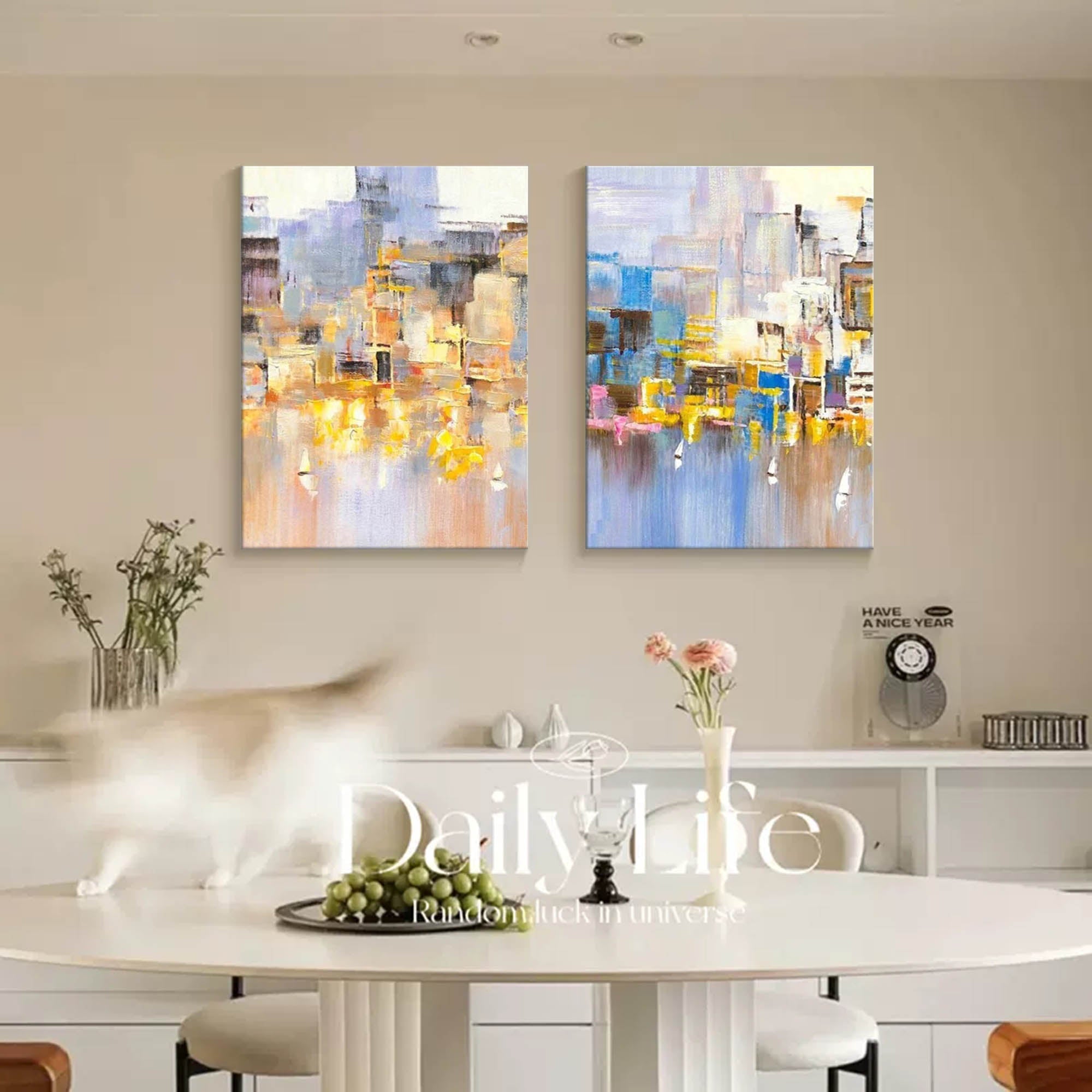 Cityscape Duo Abstract Oil Art