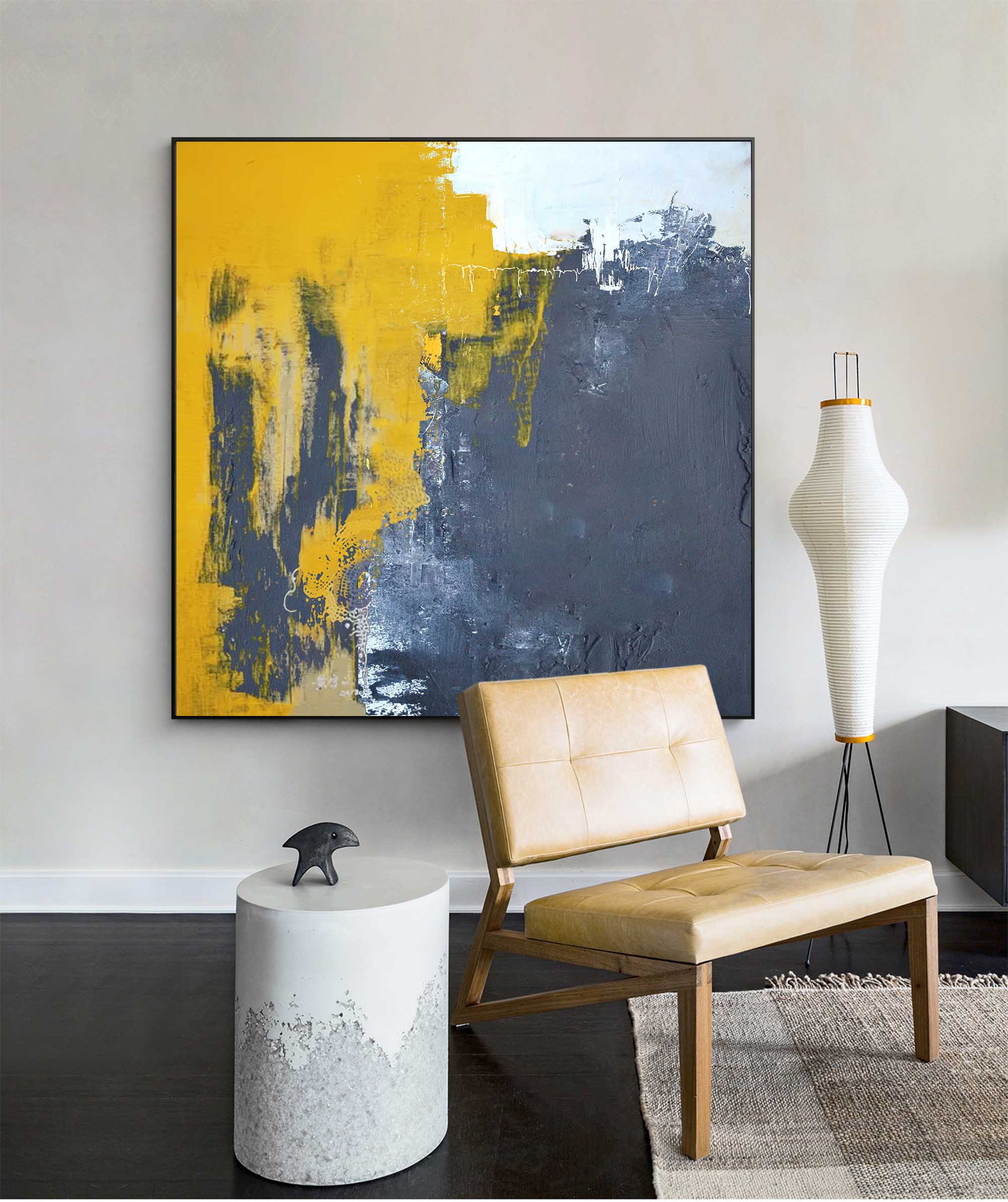 Modern Yellow and Grey Abstract Art