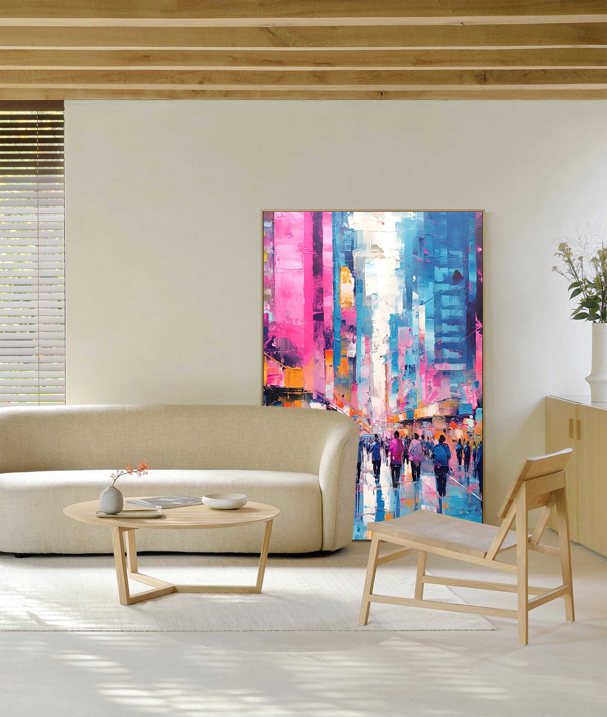 Vibrant Urban Crowd Abstract Oil Painting