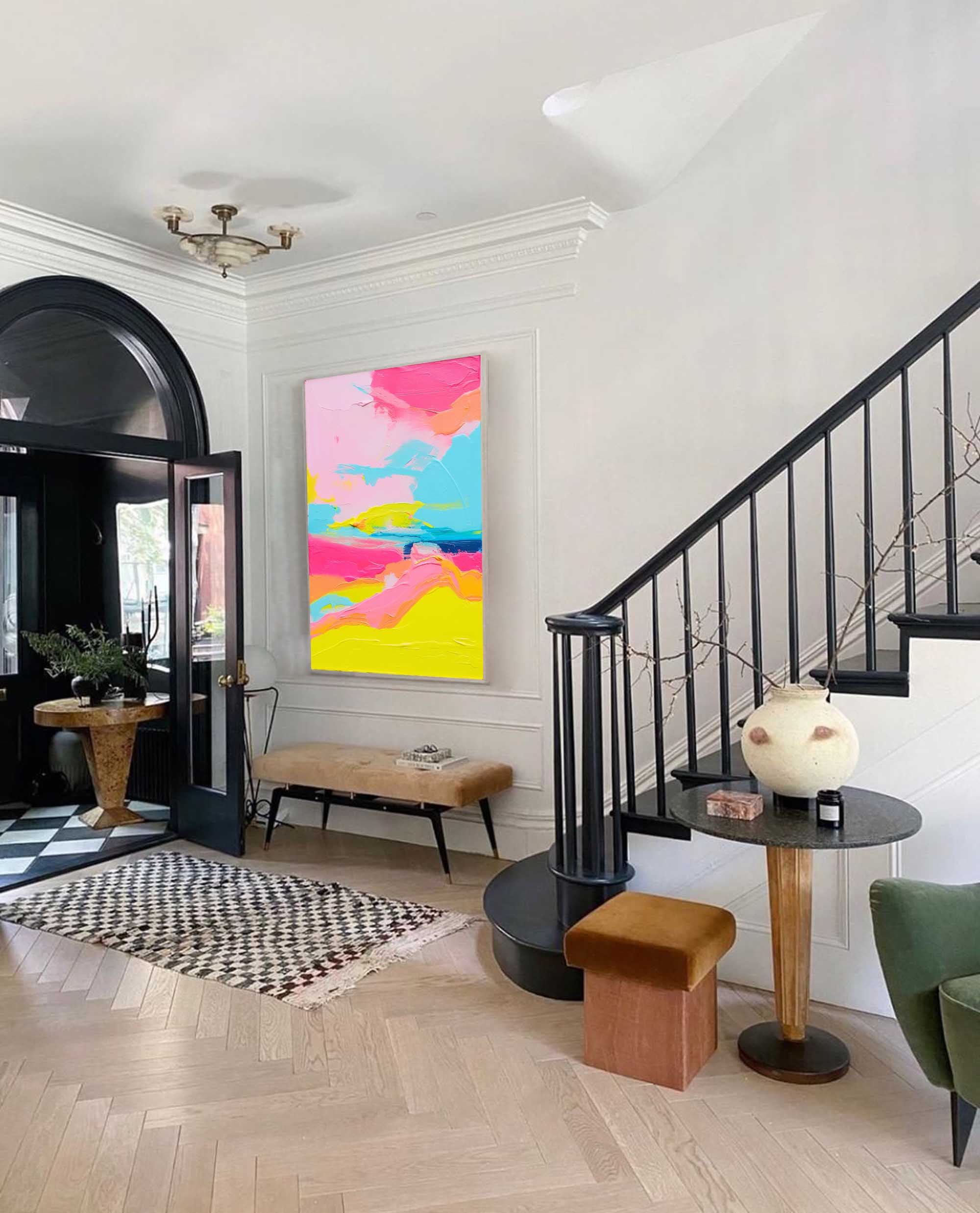 Neon Horizon Abstract Canvas