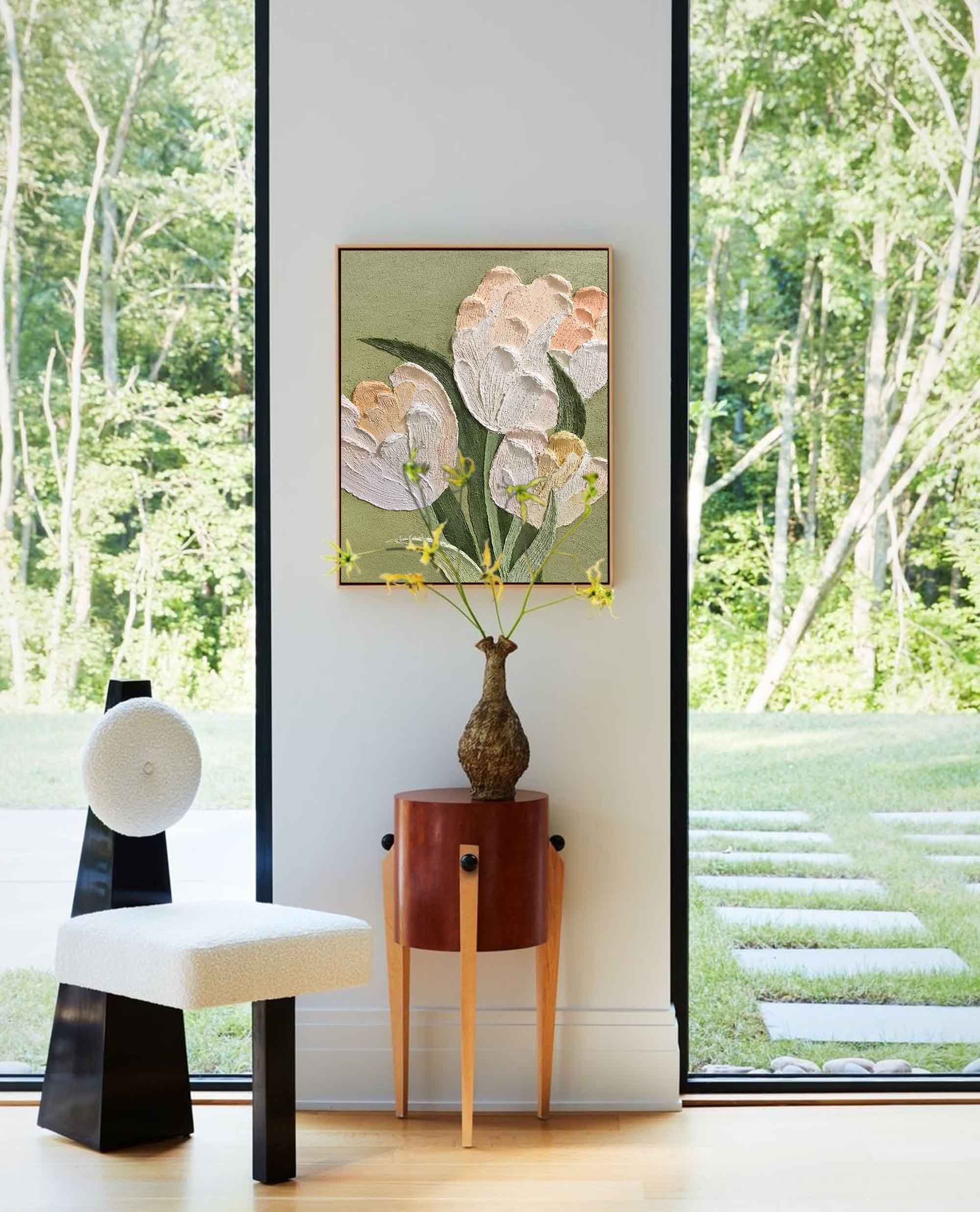 White Tulip Textured Canvas Art