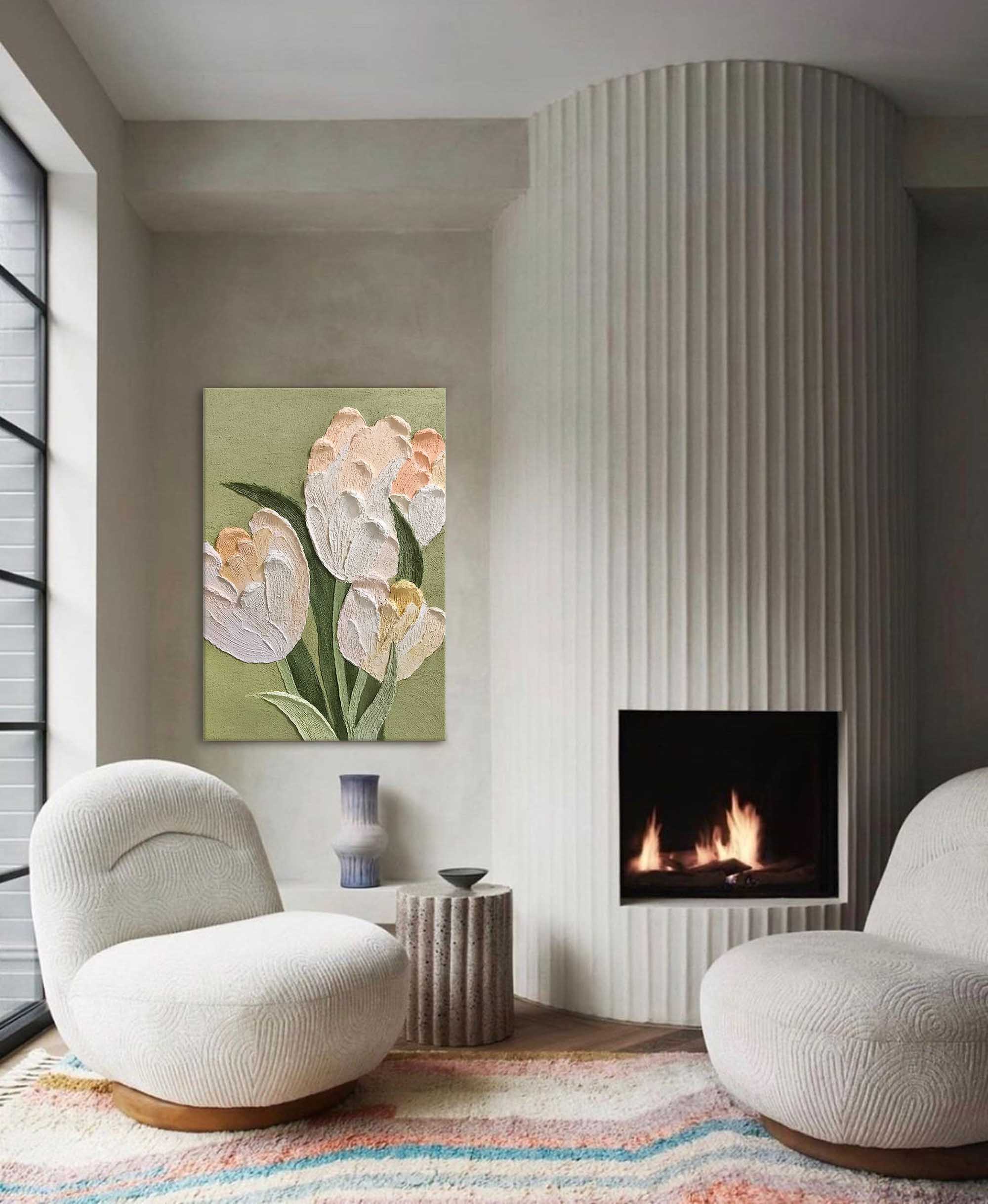 White Tulip Textured Canvas Art