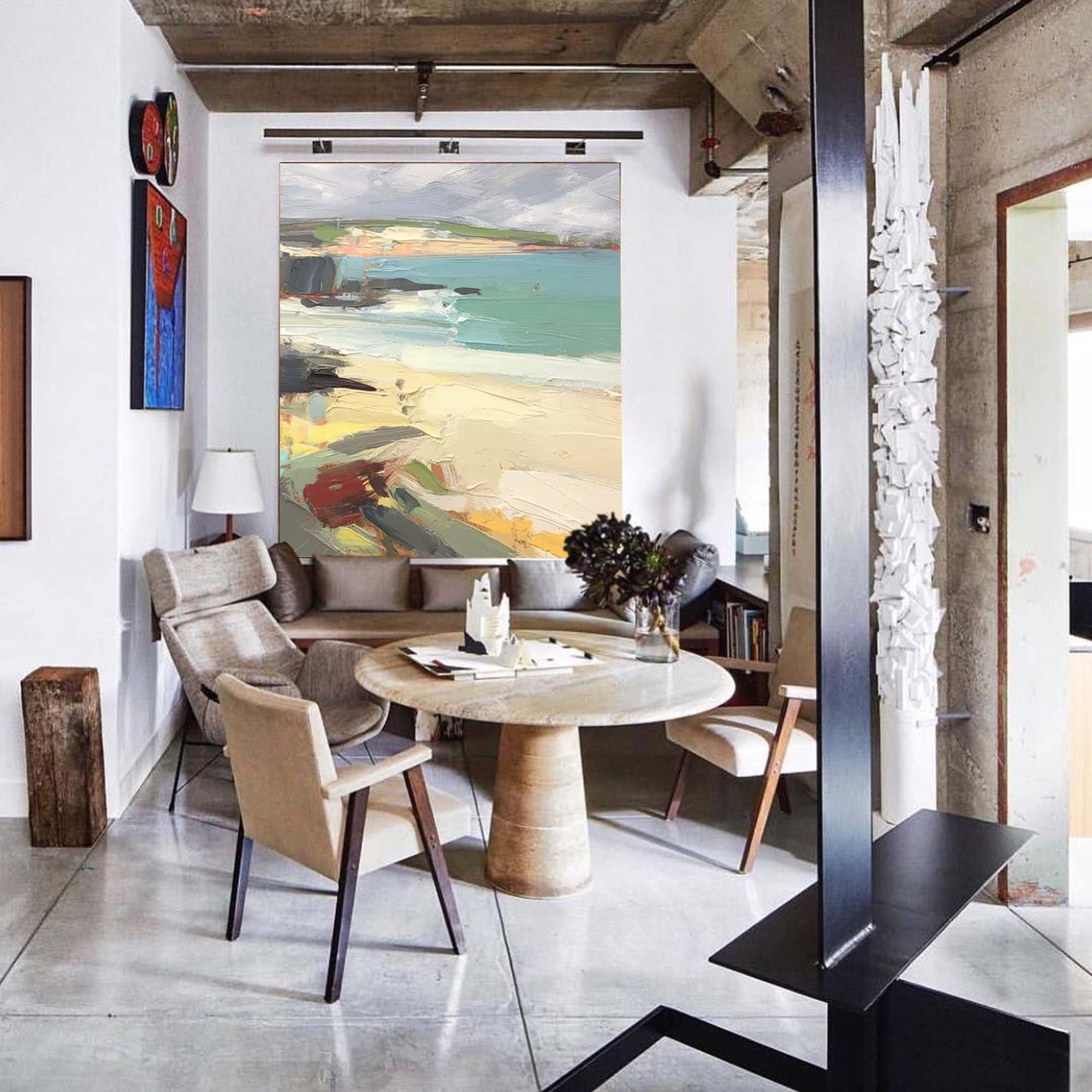 Serene Beachside Oil Painting