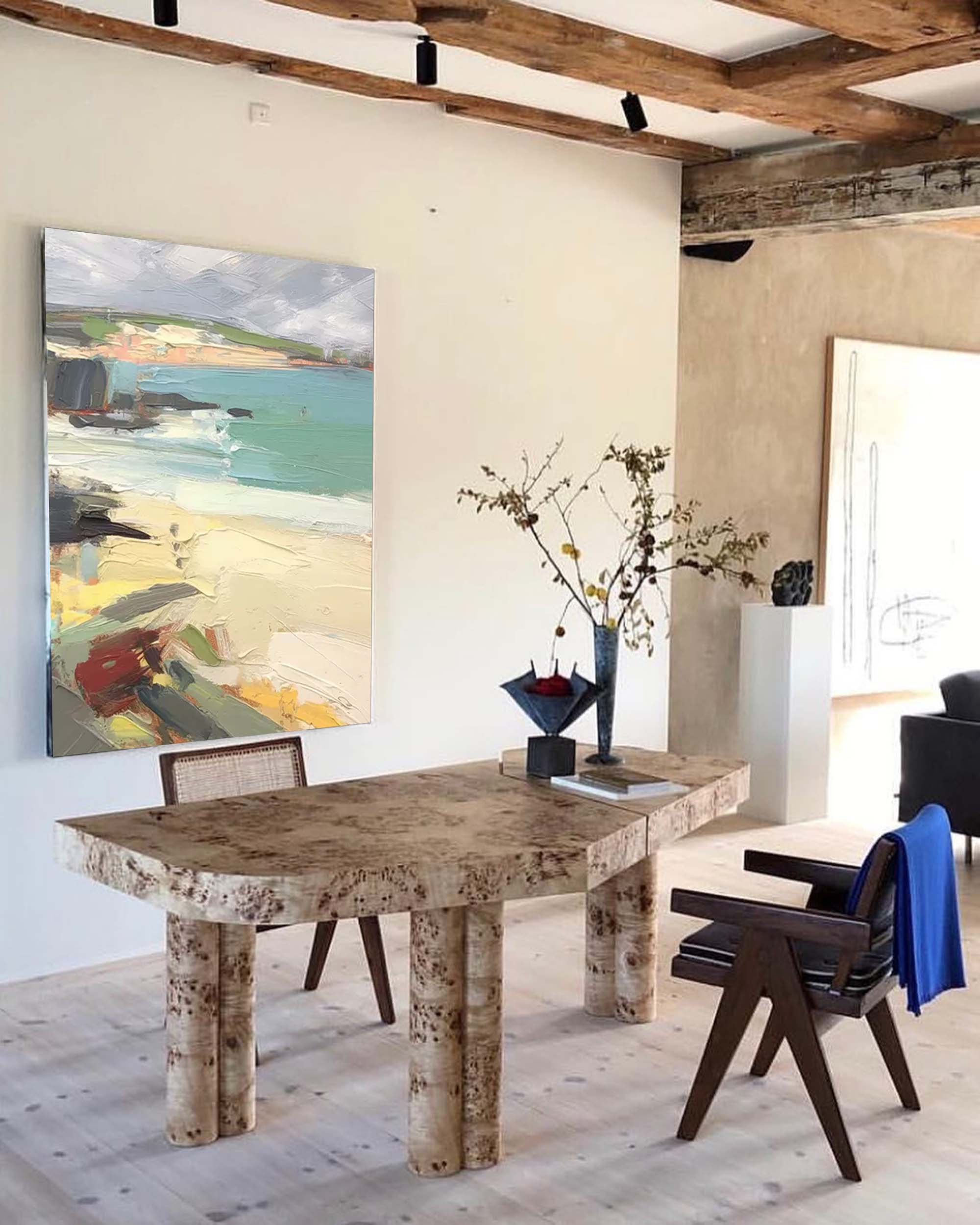 Serene Beachside Oil Painting