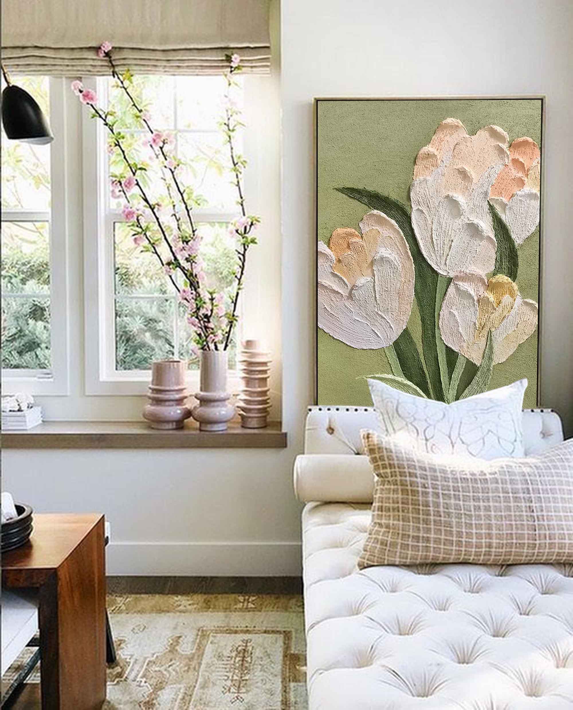 White Tulip Textured Canvas Art