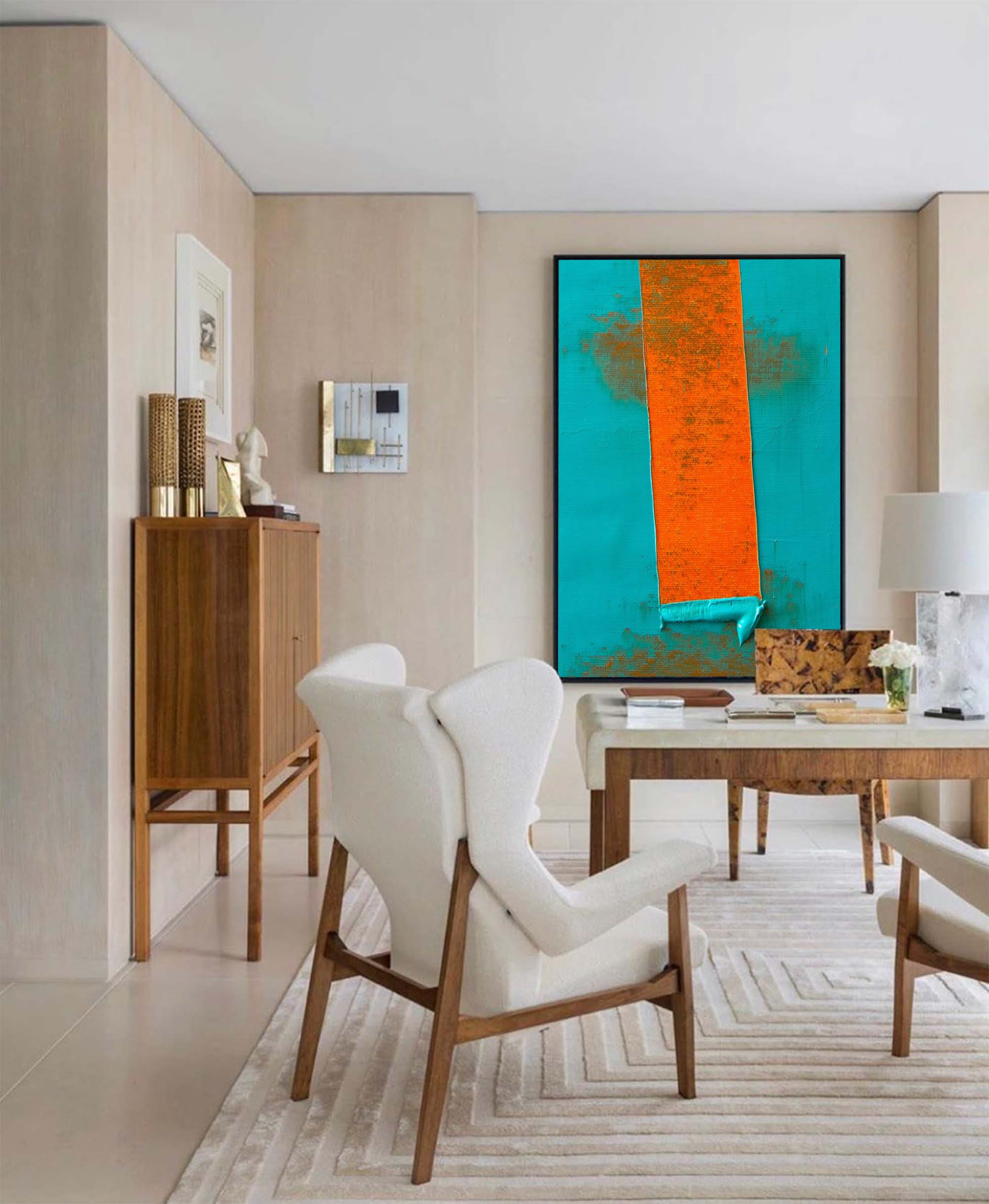 Bold Orange on Teal Canvas