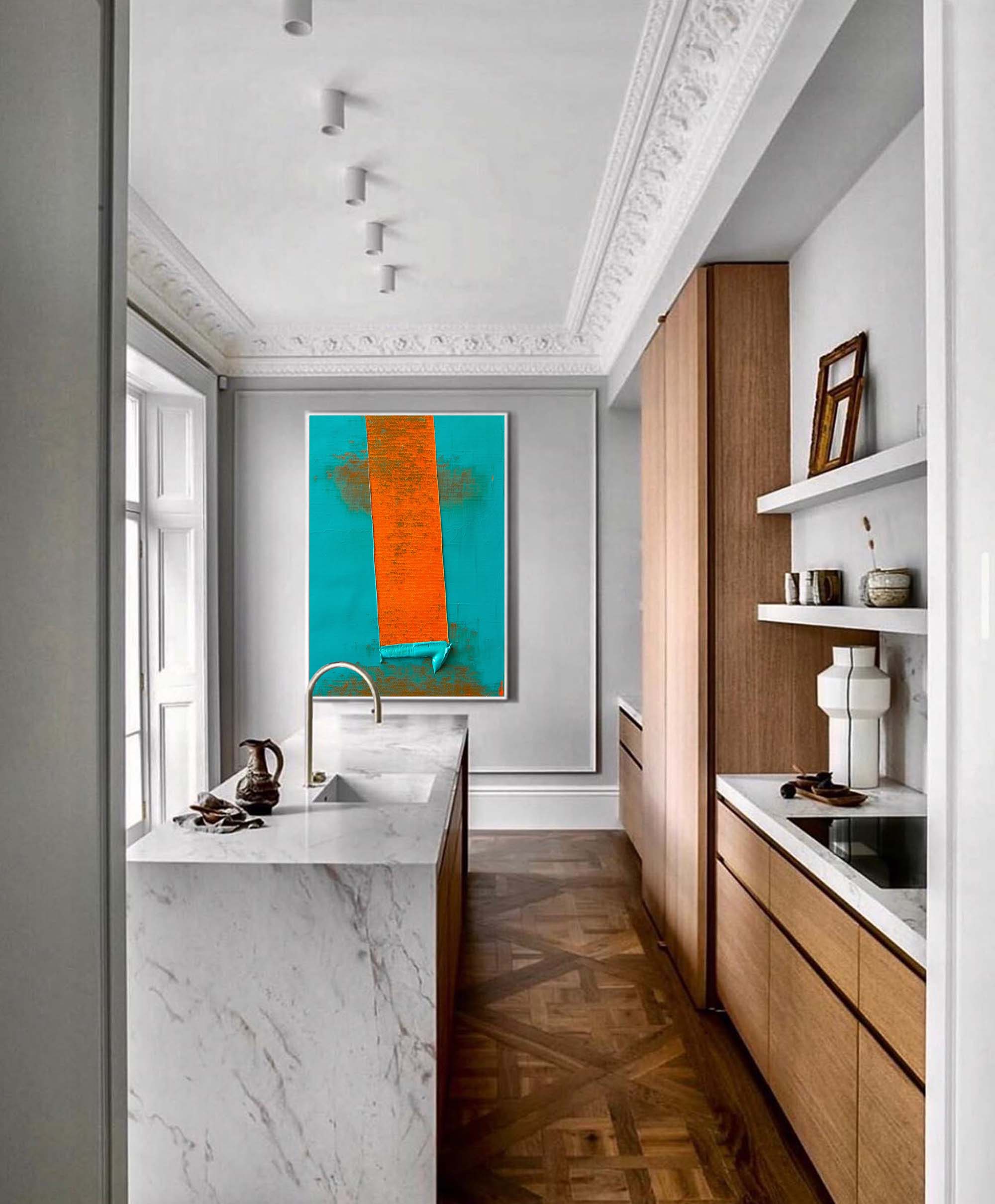 Bold Orange on Teal Canvas