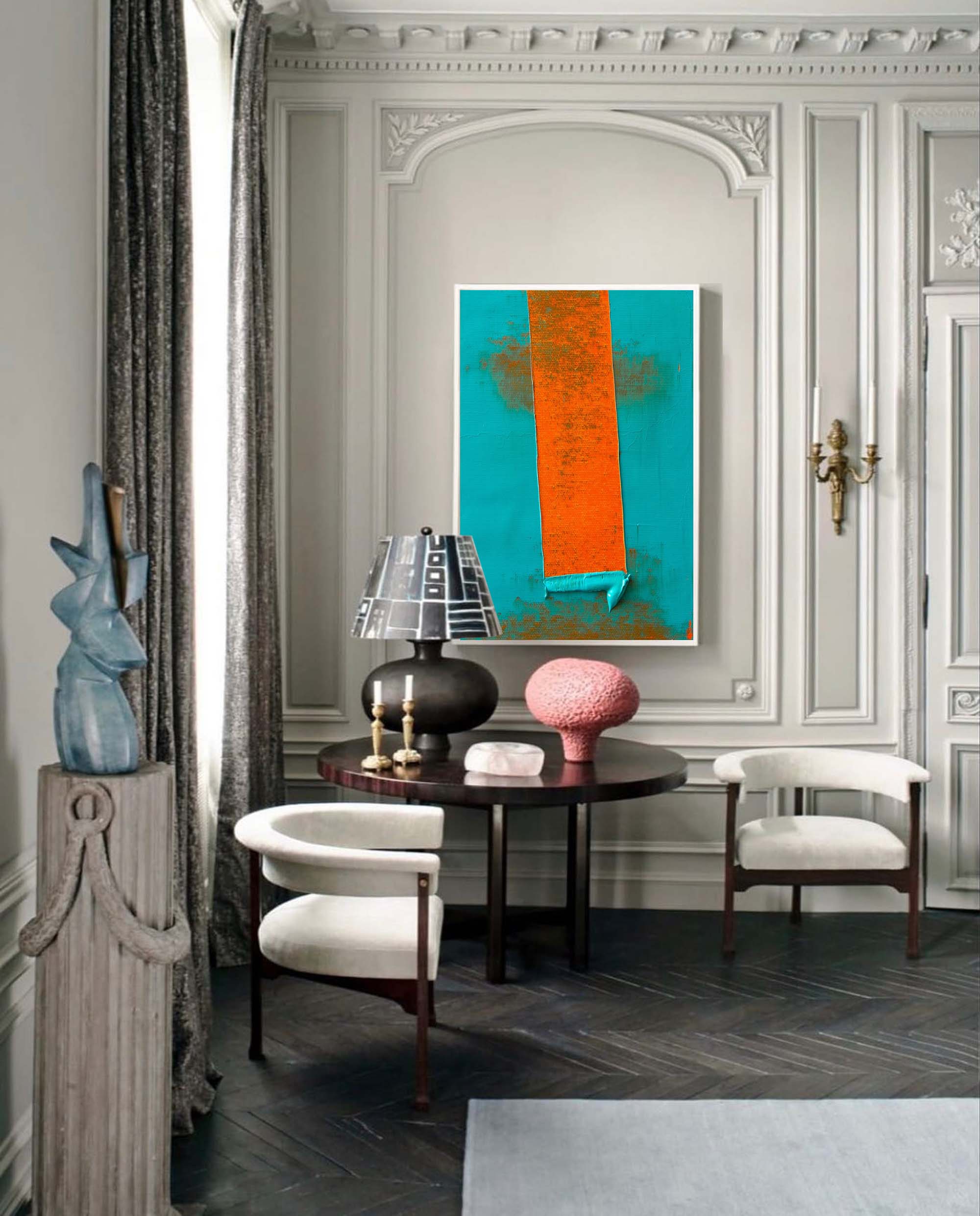 Bold Orange on Teal Canvas