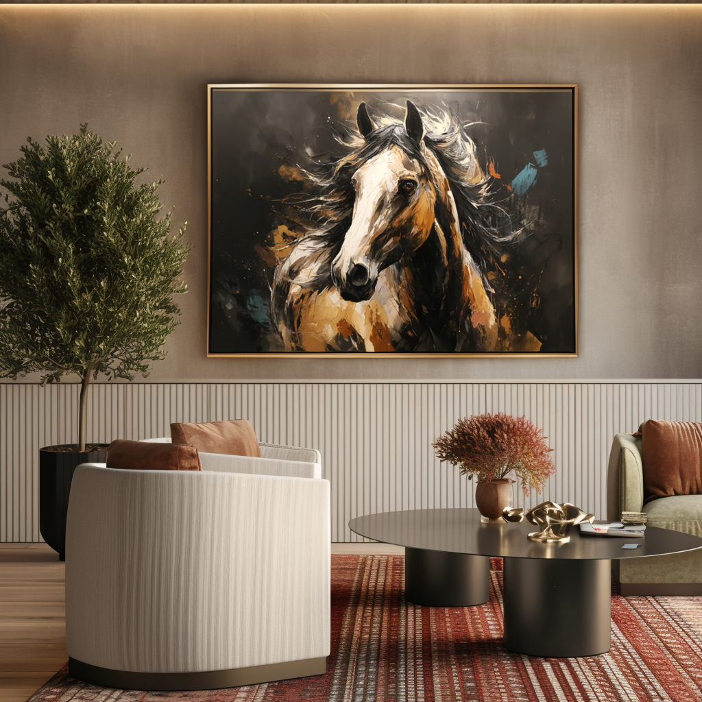 Abstract Horse Portrait Wall Art – Bold Running Horse Canvas Painting