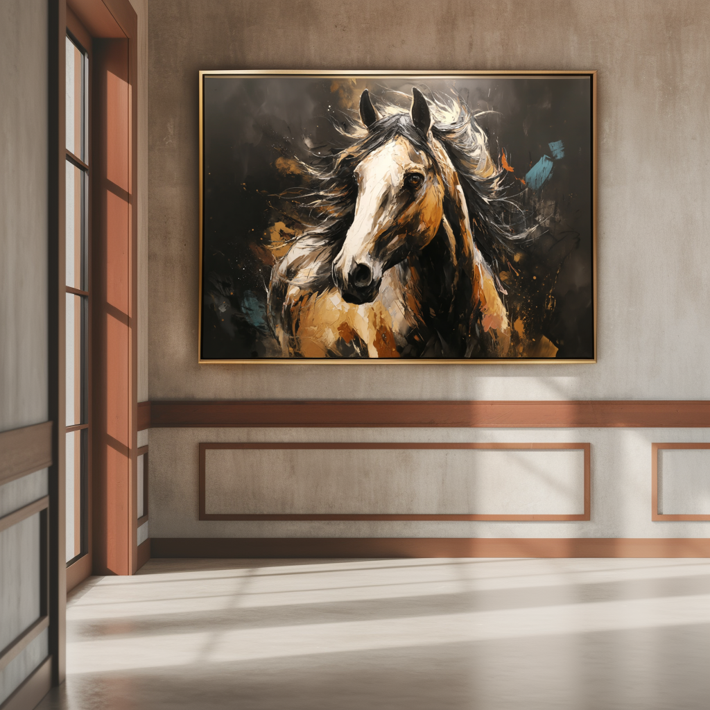 Abstract Horse Portrait Wall Art – Bold Running Horse Canvas Painting
