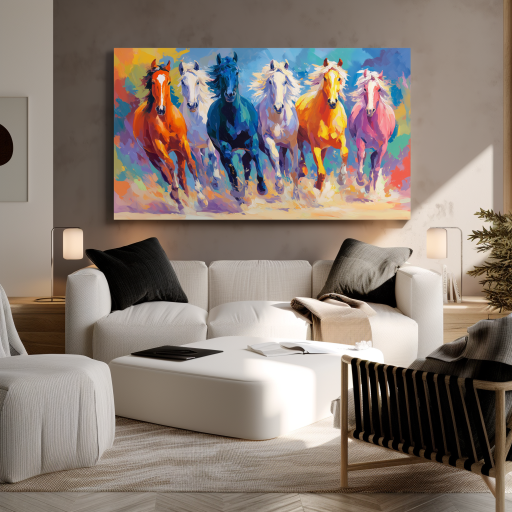 Colorful Galloping Horse Canvas Oil Painting - Large Impressionist Animal Modern Wall Art for Home Decor