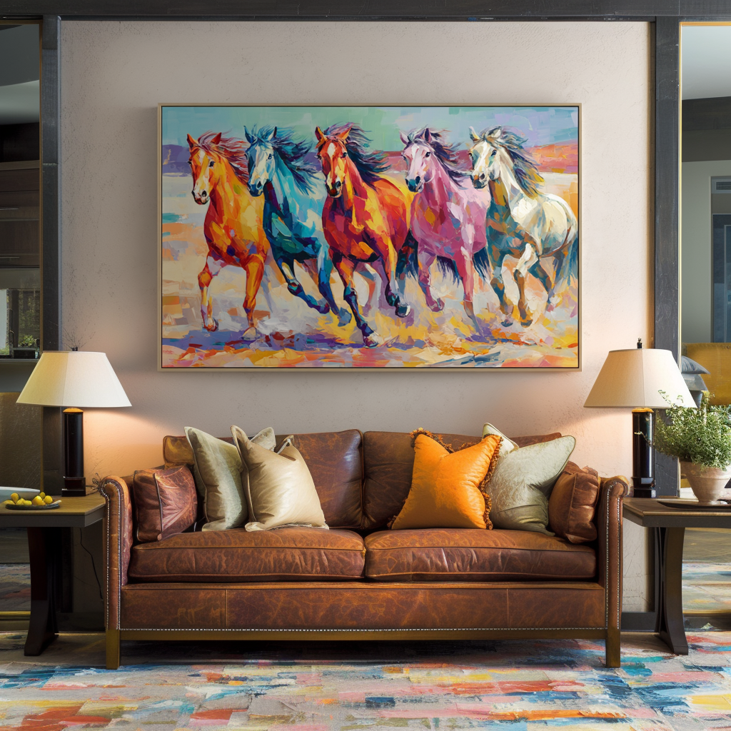 Colorful Running Horse Canvas Art – Abstract Galloping Horse Wall Decor