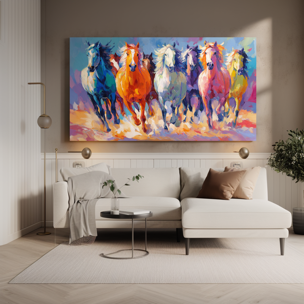 Large Colorful Running Horse Wall Art –  Abstract Horse Canvas Painting