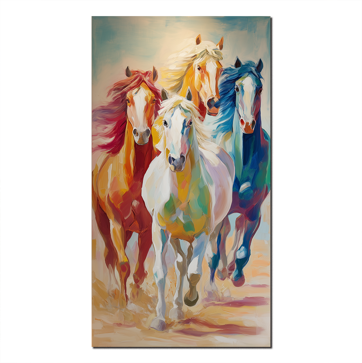 Vibrant Running Horses Oil Painting - Colorful Impressionist Animal Wall Art for Home Decor