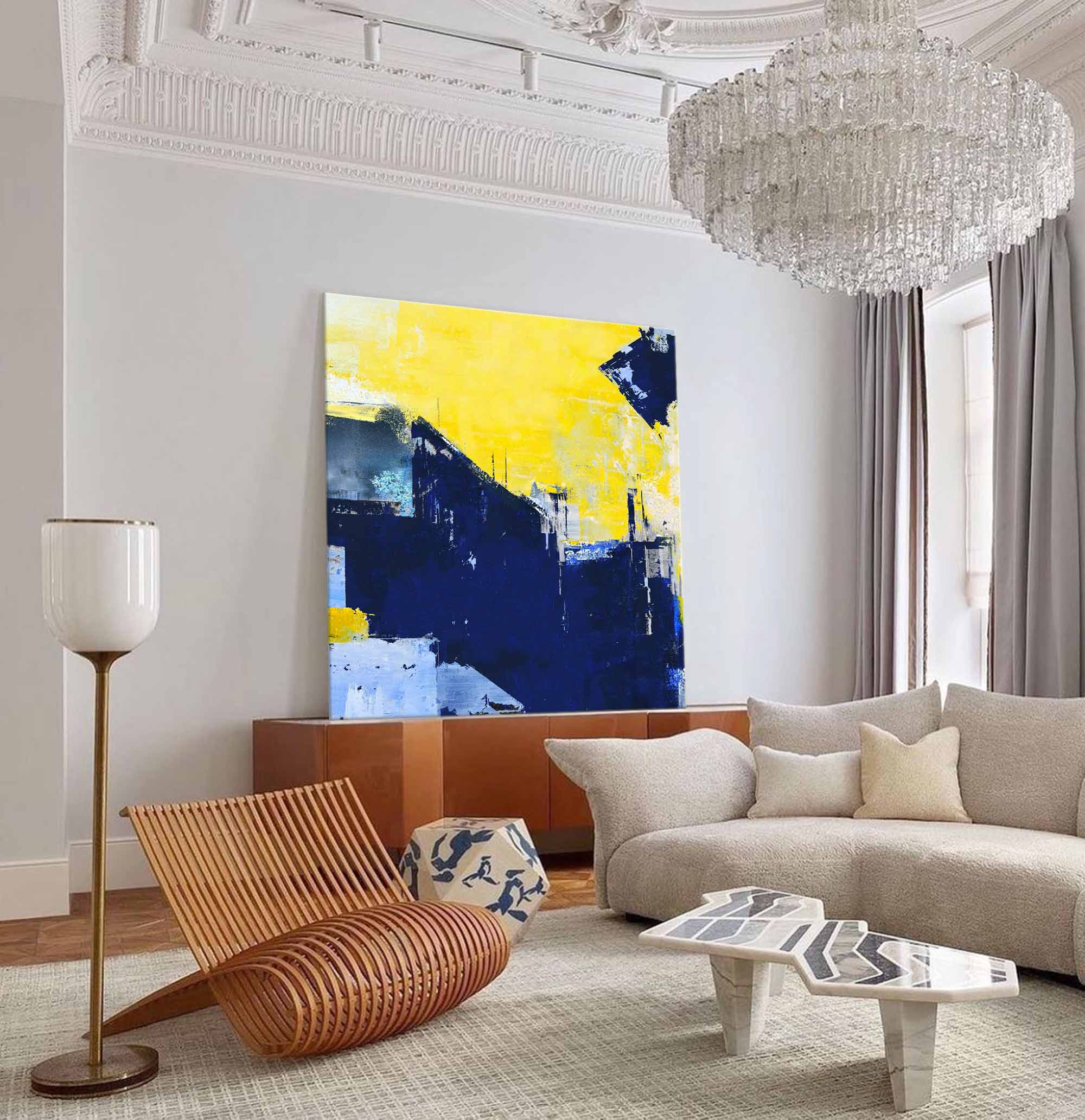 Bold Urban Skyline in Yellow Blue