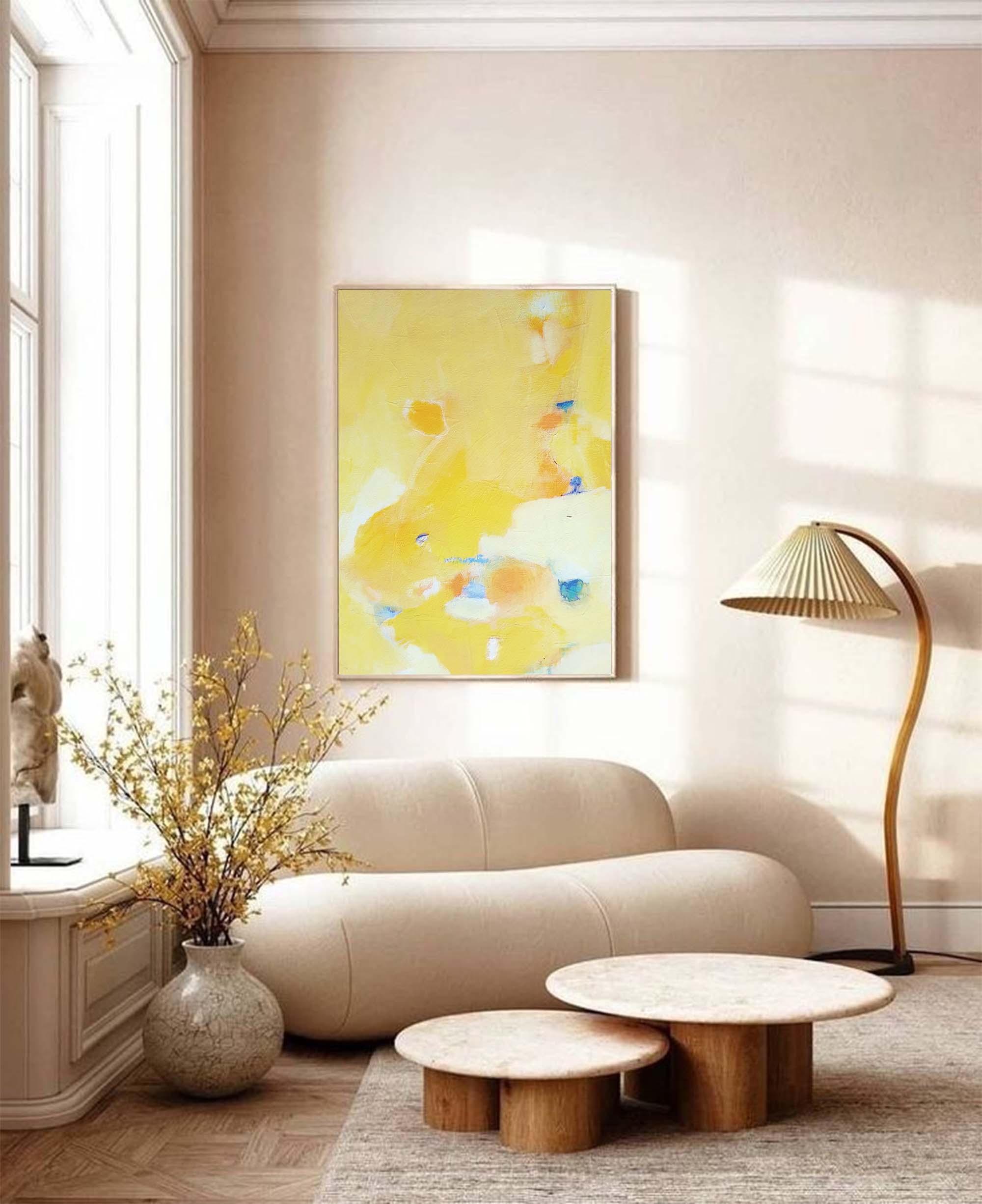 Soft Yellow Abstract Pastel Canvas Art