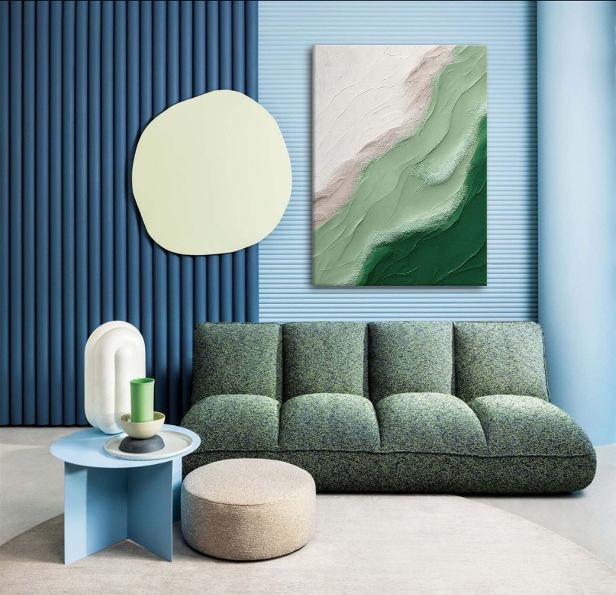 Textured Green Wave Abstract Canvas Art