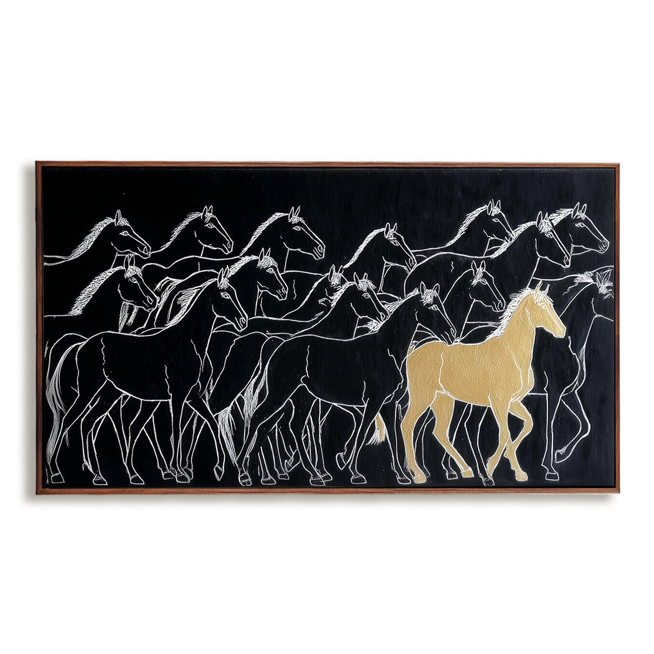 Golden Stride – Modern Minimalist Horse Painting Black and Gold Wall Art